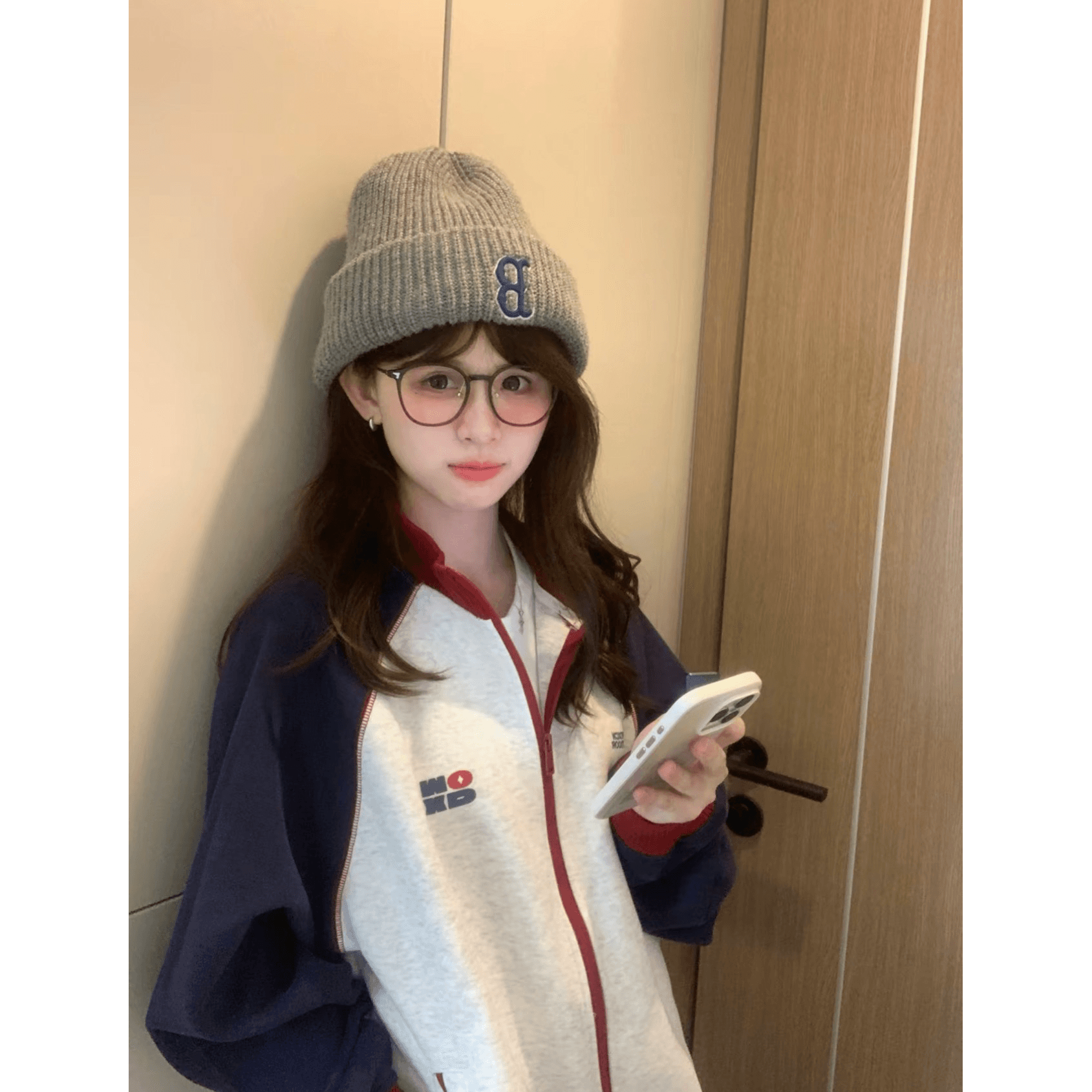 얇은 스타일 백금 지퍼 맞춤 Luokou 순수한 Mianhua 면 복합 후드티 여성 이미지 5