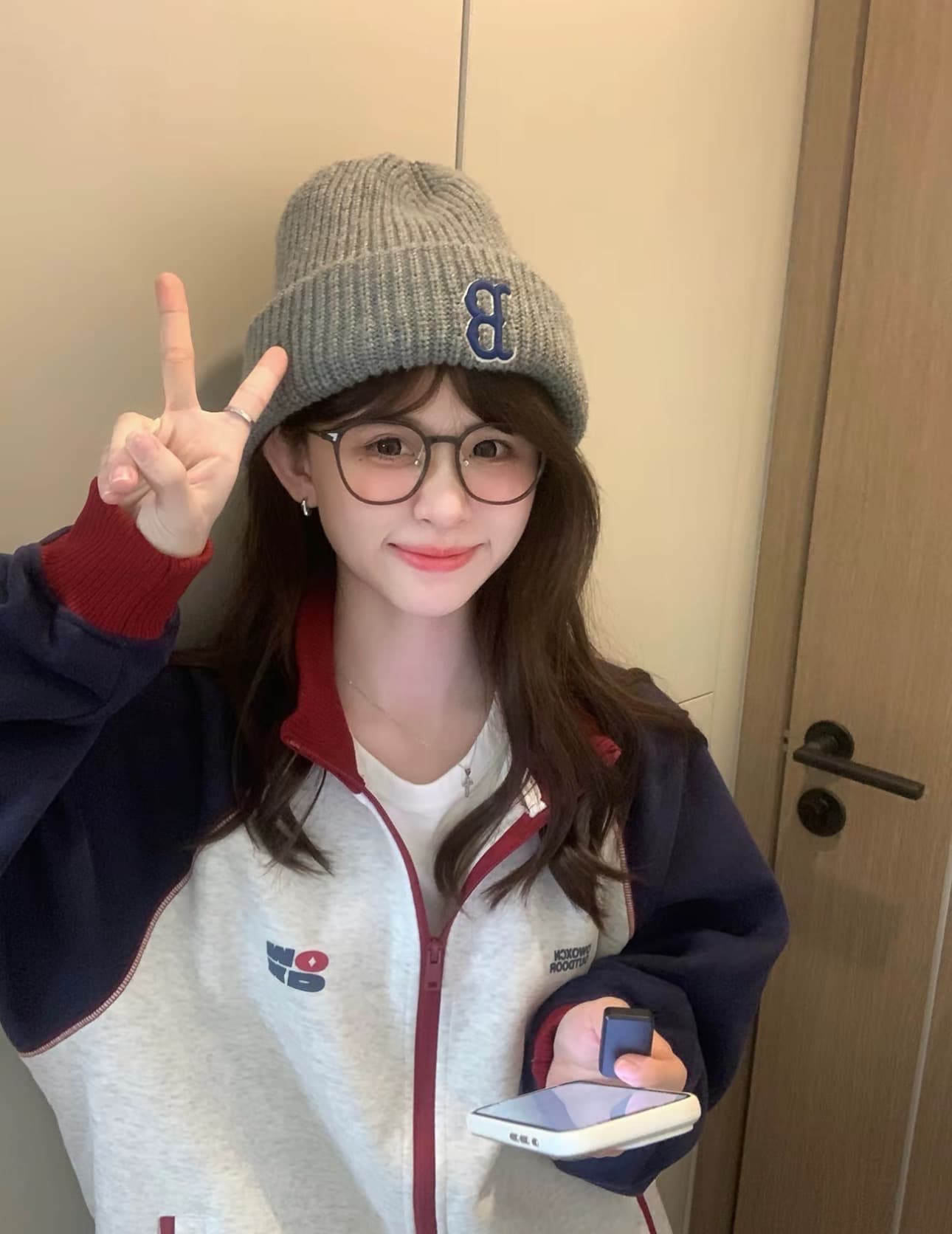 얇은 스타일 백금 지퍼 맞춤 Luokou 순수한 Mianhua 면 복합 후드티 여성 상세 이미지 3