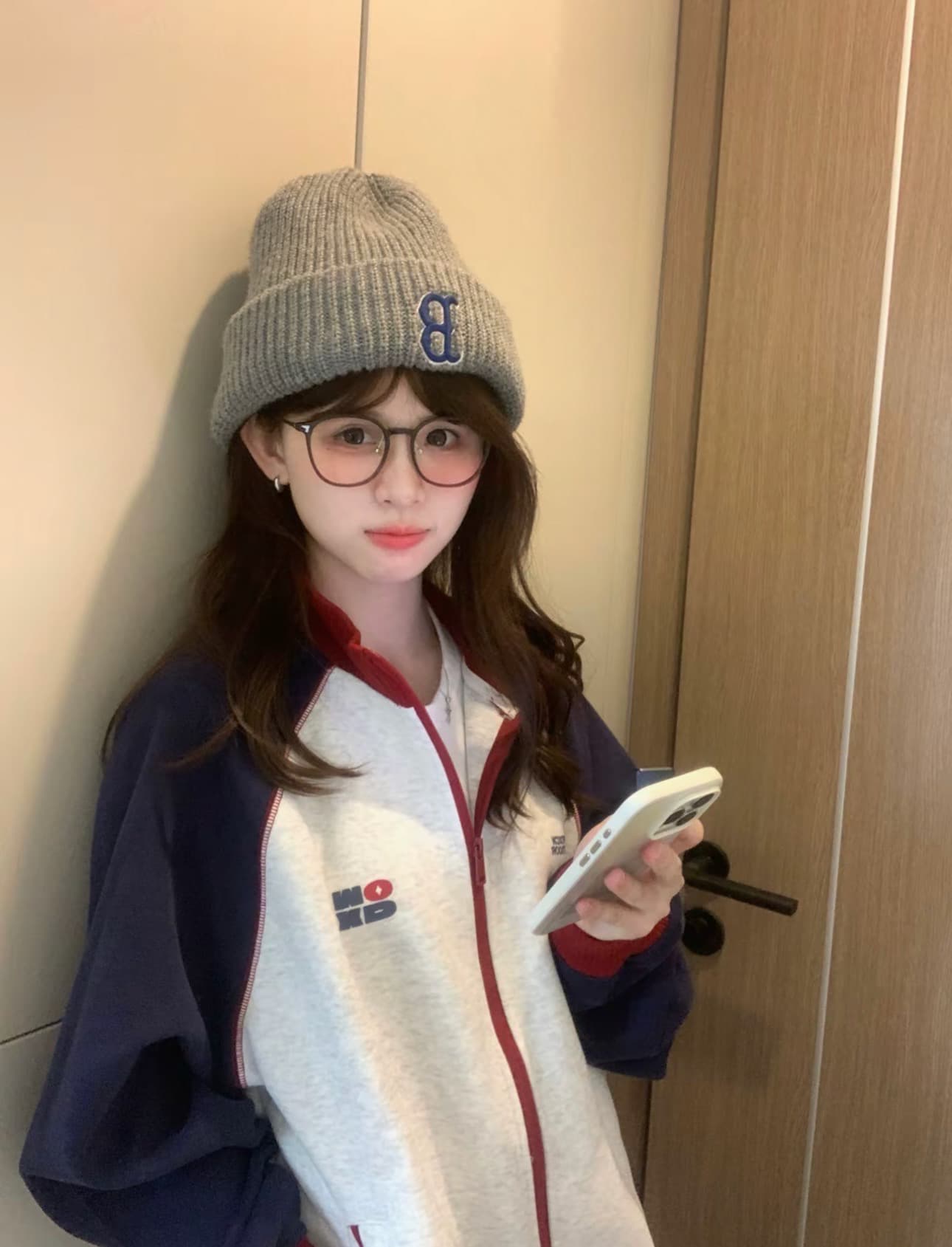 얇은 스타일 백금 지퍼 맞춤 Luokou 순수한 Mianhua 면 복합 후드티 여성 상세 이미지 5