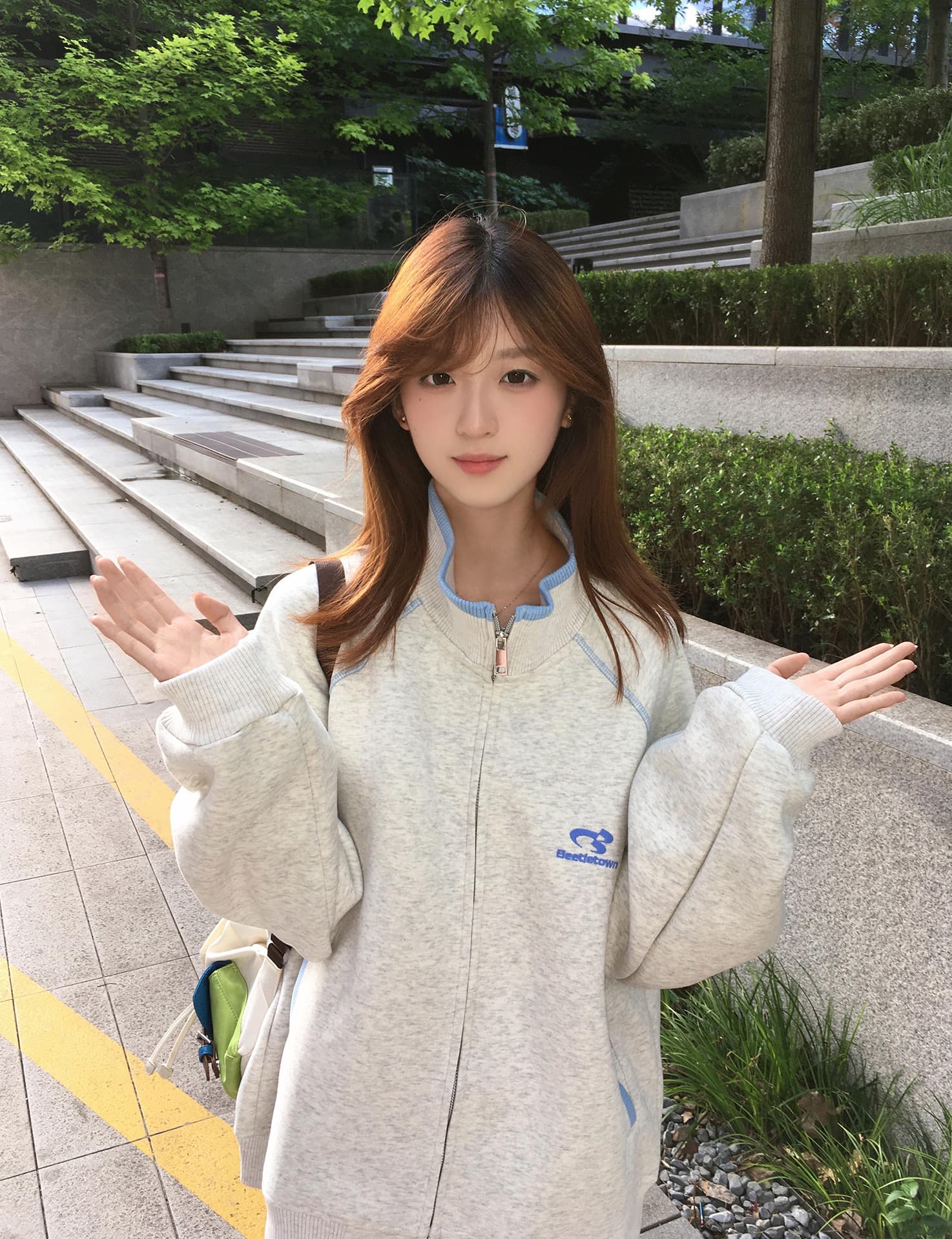 얇은 스타일 백금 지퍼 맞춤 Luokou 순수한 Mianhua 면 복합 후드티 여성 상세 이미지 1