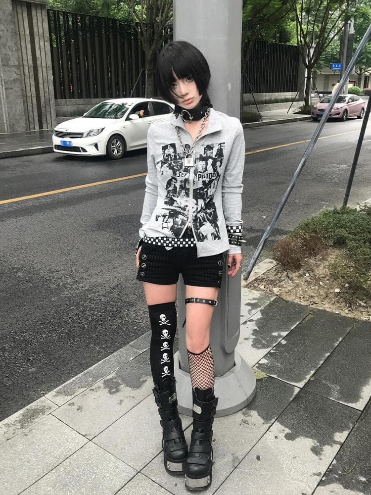 아메리칸 레트로 후드티 오픈 가디건 여성 조기 가을 펑크 긴팔 티셔츠 몸매 가꾸기 vintage 이문화 이미지 4
