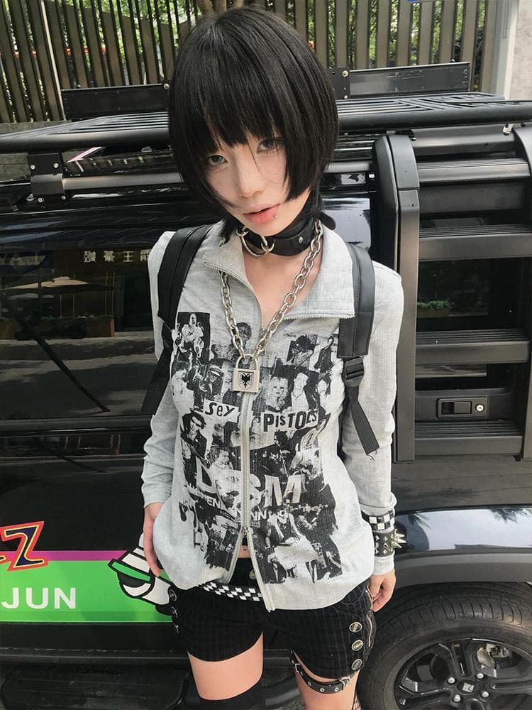 아메리칸 레트로 후드티 오픈 가디건 여성 조기 가을 펑크 긴팔 티셔츠 몸매 가꾸기 vintage 이문화 상세 이미지 3