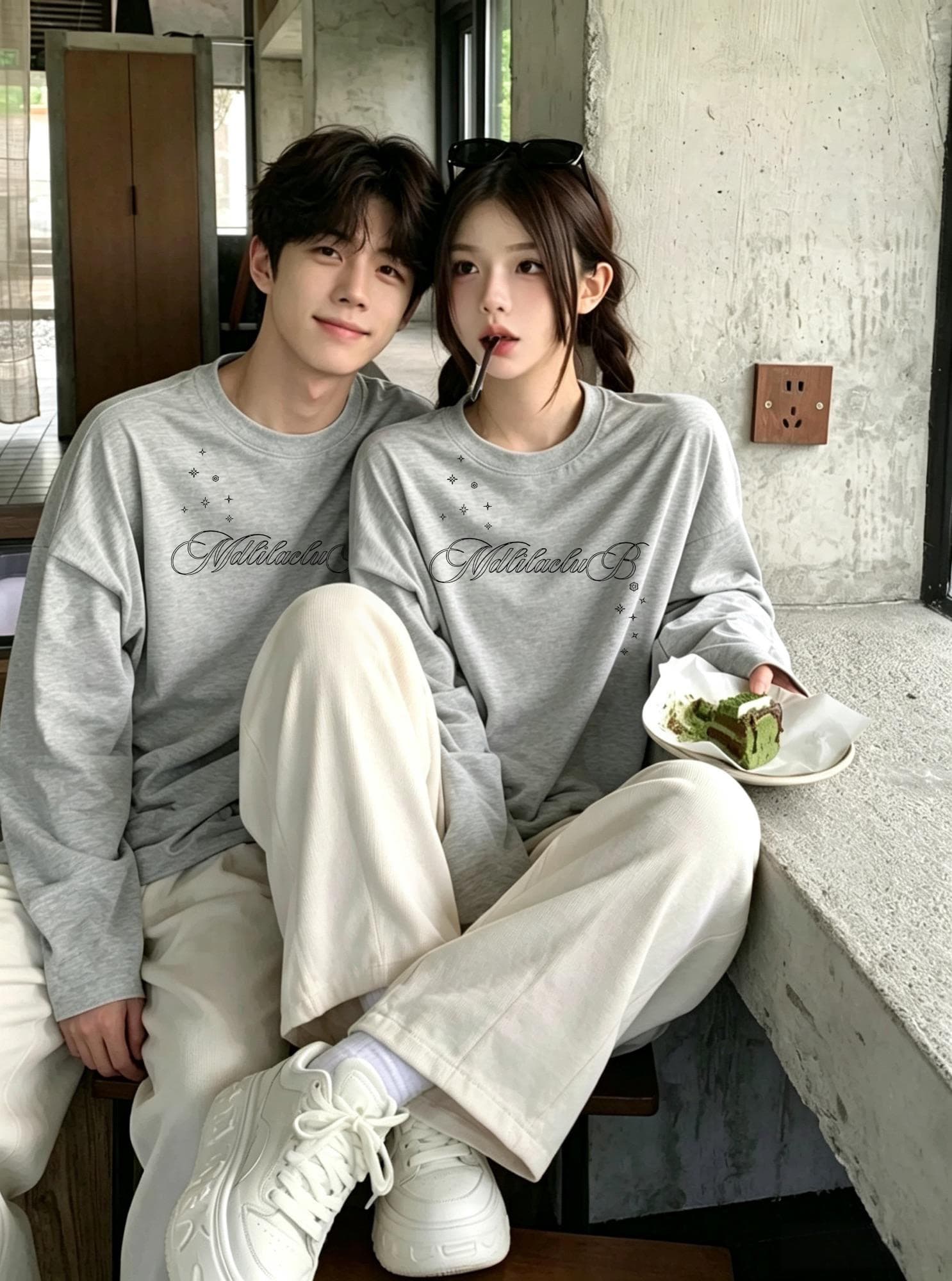 빗질하다 순면 닫기 이른 가을 레트로 별 프린트 커플 긴팔 티셔츠 캐주얼 다용도 상세 이미지 2