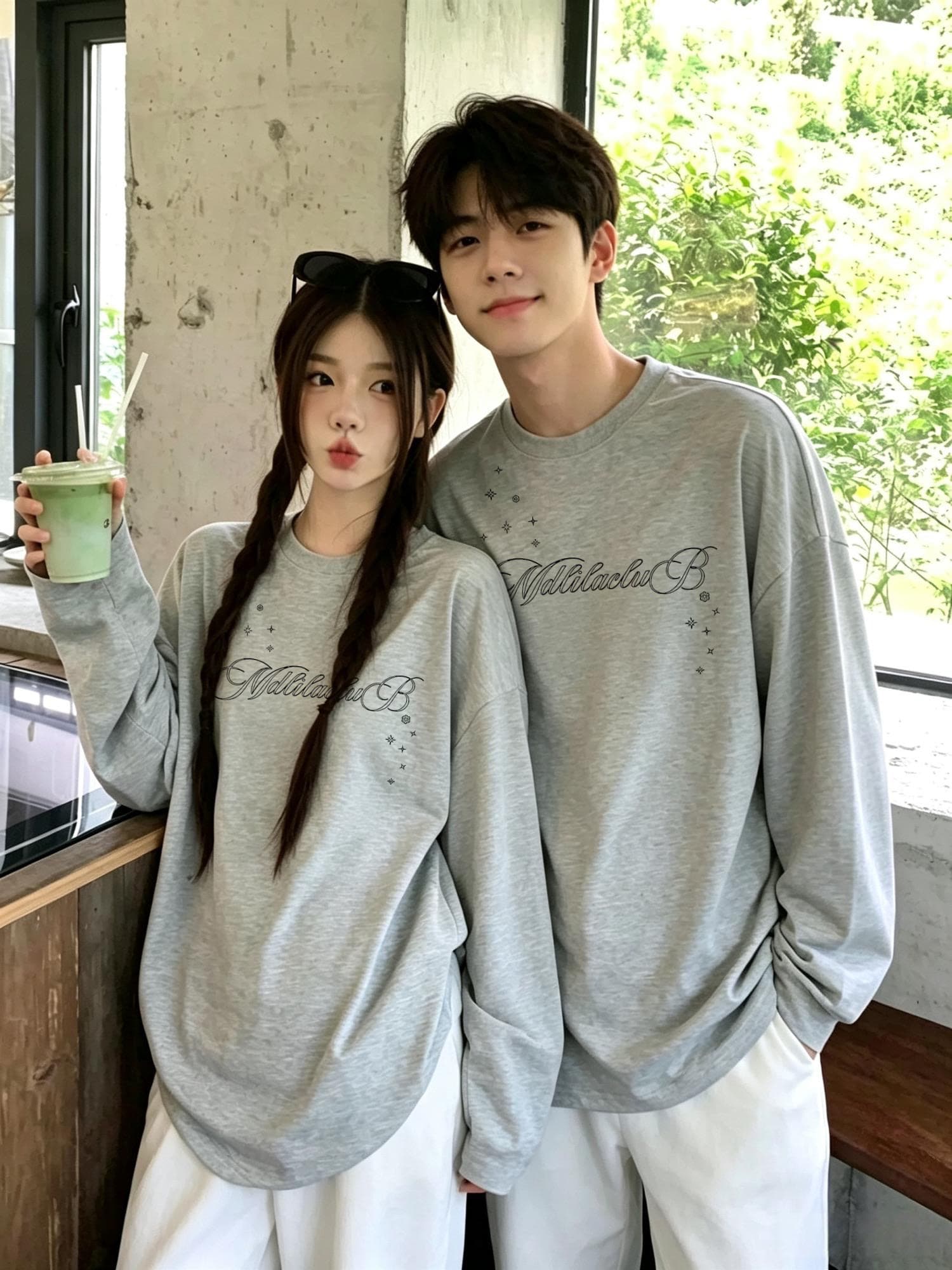 빗질하다 순면 닫기 이른 가을 레트로 별 프린트 커플 긴팔 티셔츠 캐주얼 다용도 상세 이미지 3