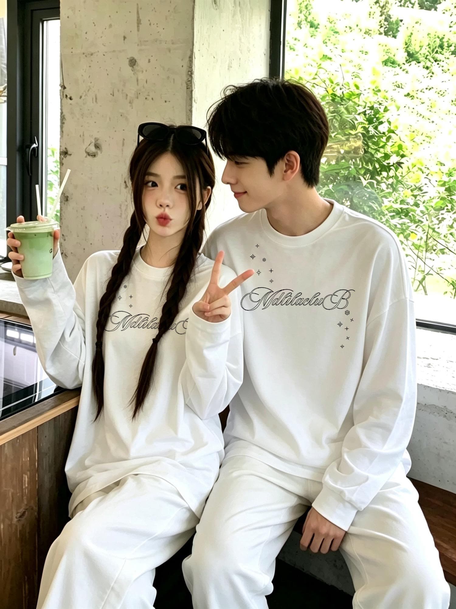 빗질하다 순면 닫기 이른 가을 레트로 별 프린트 커플 긴팔 티셔츠 캐주얼 다용도 상세 이미지 4