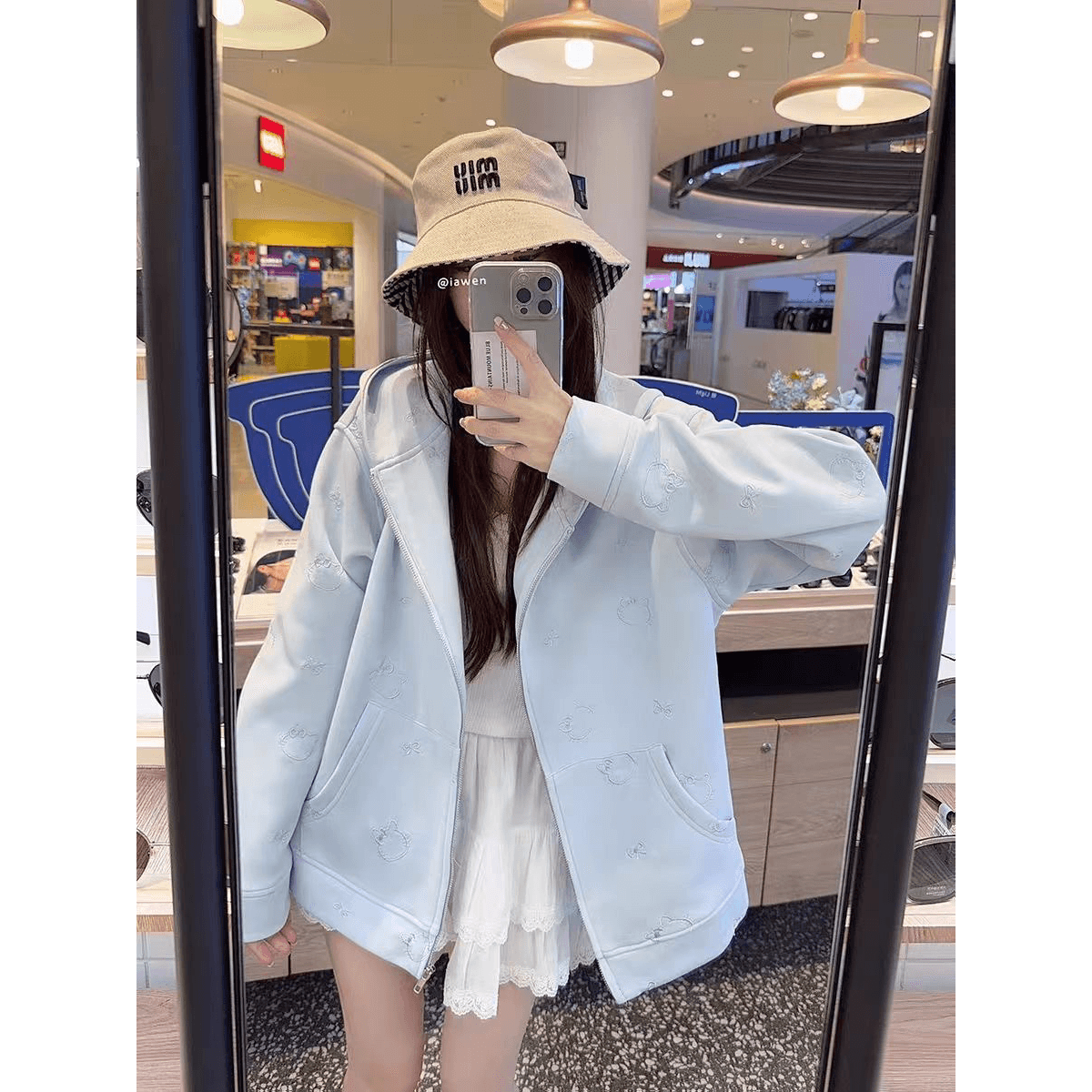 좋은 품질 고양이 전체 자수 원본 솜씨 음식 털 후아 면 복합 후드 티 스웨터 이미지 5