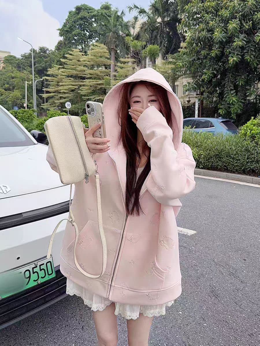 좋은 품질 고양이 전체 자수 원본 솜씨 음식 털 후아 면 복합 후드 티 스웨터 상세 이미지 5