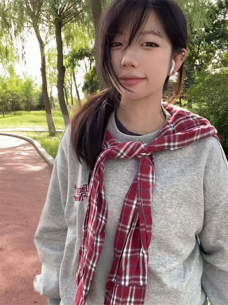 있음 선적 좋은 품질 원본 솜씨 광저우 체크무늬 숄 순수한 Mianhua 면 복합 라운드 넥 후드티 상세 이미지 2