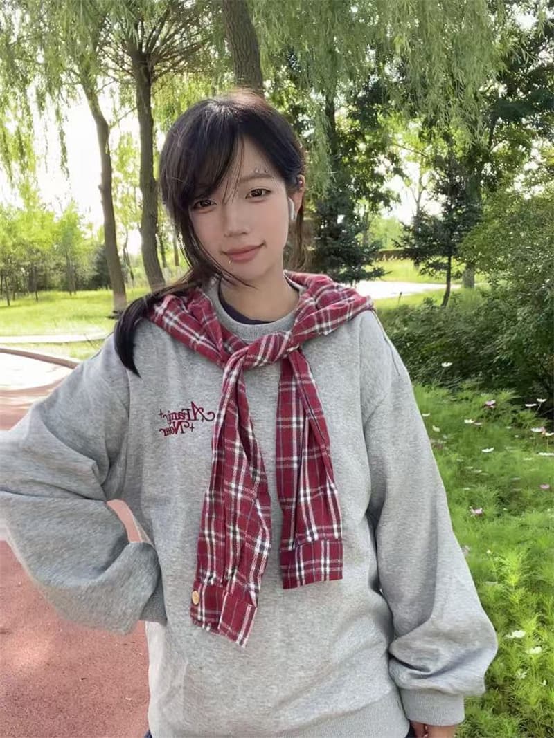 있음 선적 좋은 품질 원본 솜씨 광저우 체크무늬 숄 순수한 Mianhua 면 복합 라운드 넥 후드티 상세 이미지 3