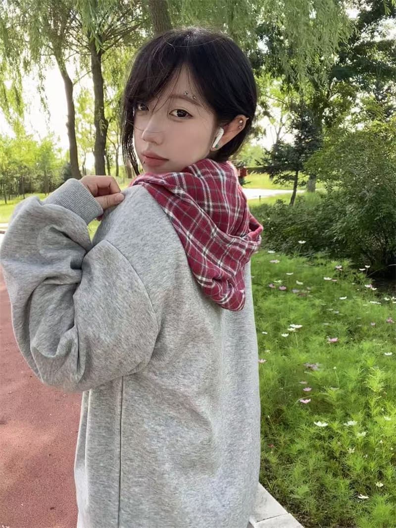 있음 선적 좋은 품질 원본 솜씨 광저우 체크무늬 숄 순수한 Mianhua 면 복합 라운드 넥 후드티 상세 이미지 4