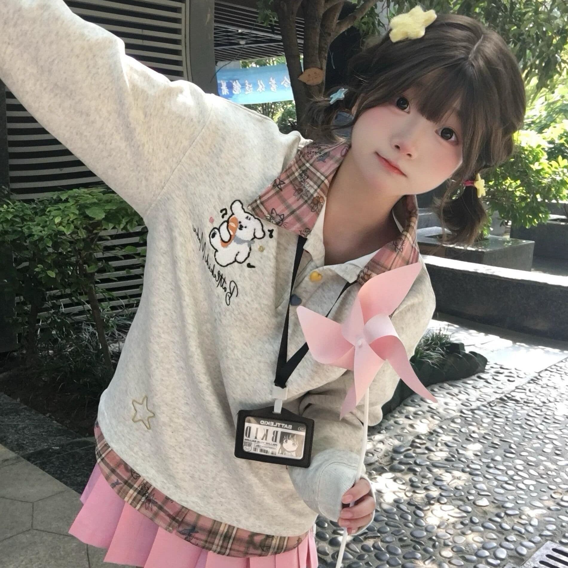 원본 솜씨 압력 라인 벨트 목록 자수 순수한 Mianhua 면 복합 폴로 칼라 후드티 이미지 4