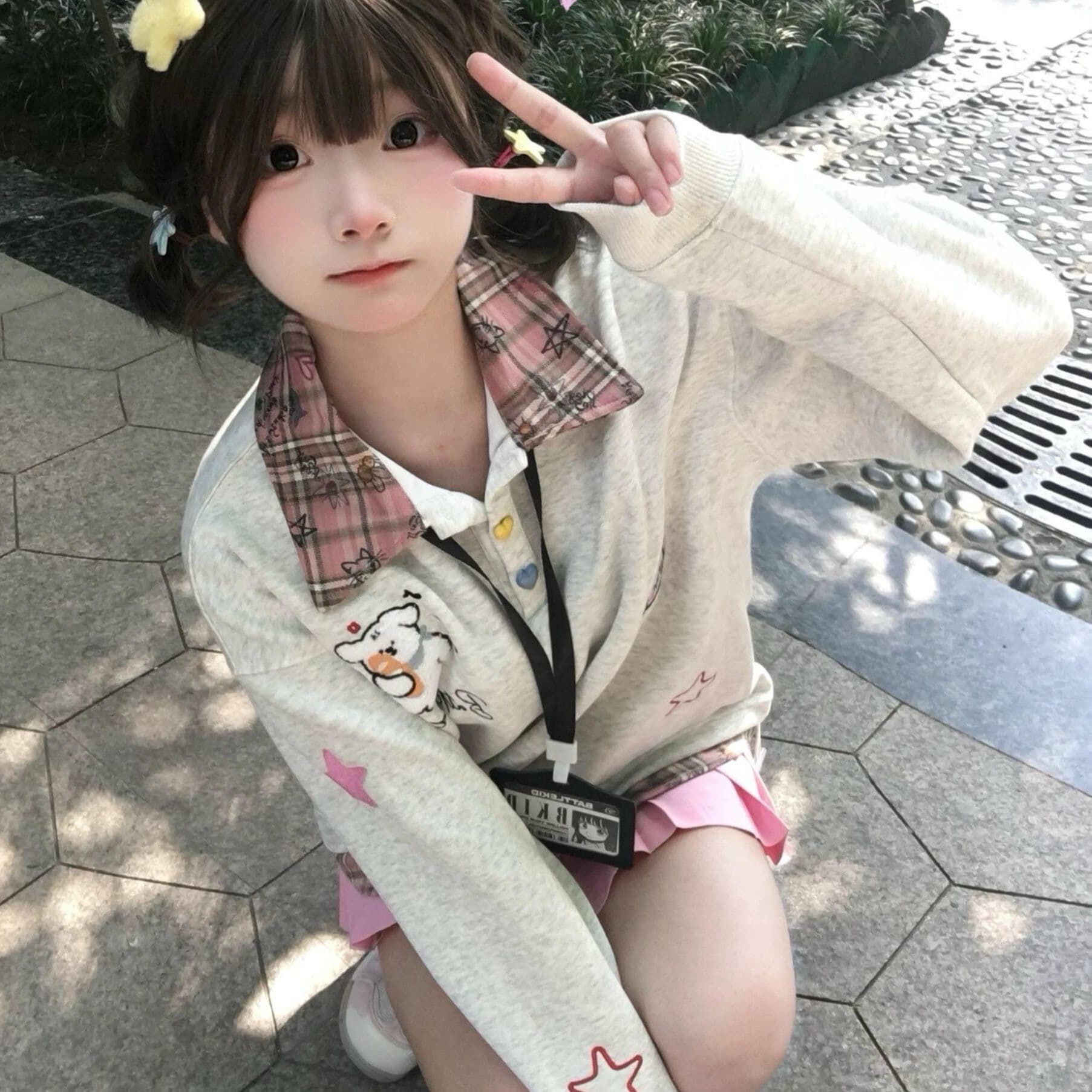 원본 솜씨 압력 라인 벨트 목록 자수 순수한 Mianhua 면 복합 폴로 칼라 후드티 상세 이미지 5