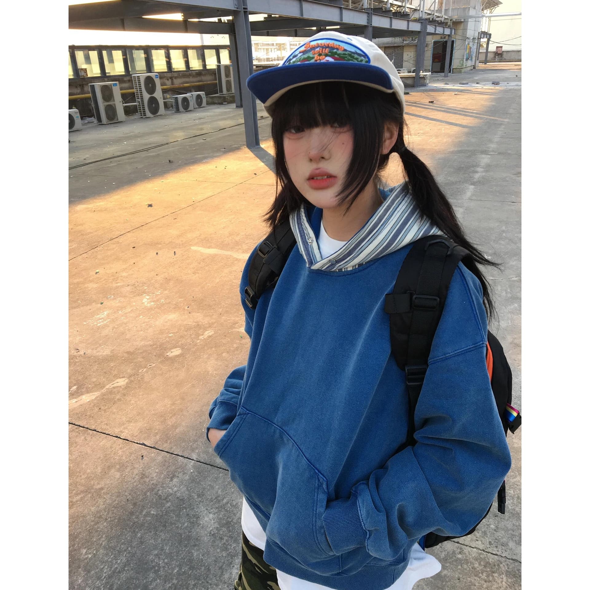 얇은 스타일 털이 있는 워시 물 공예 소매 구멍 커프스 압력 라인 순수한 Mianhua 면 복합 후드티 이미지 5