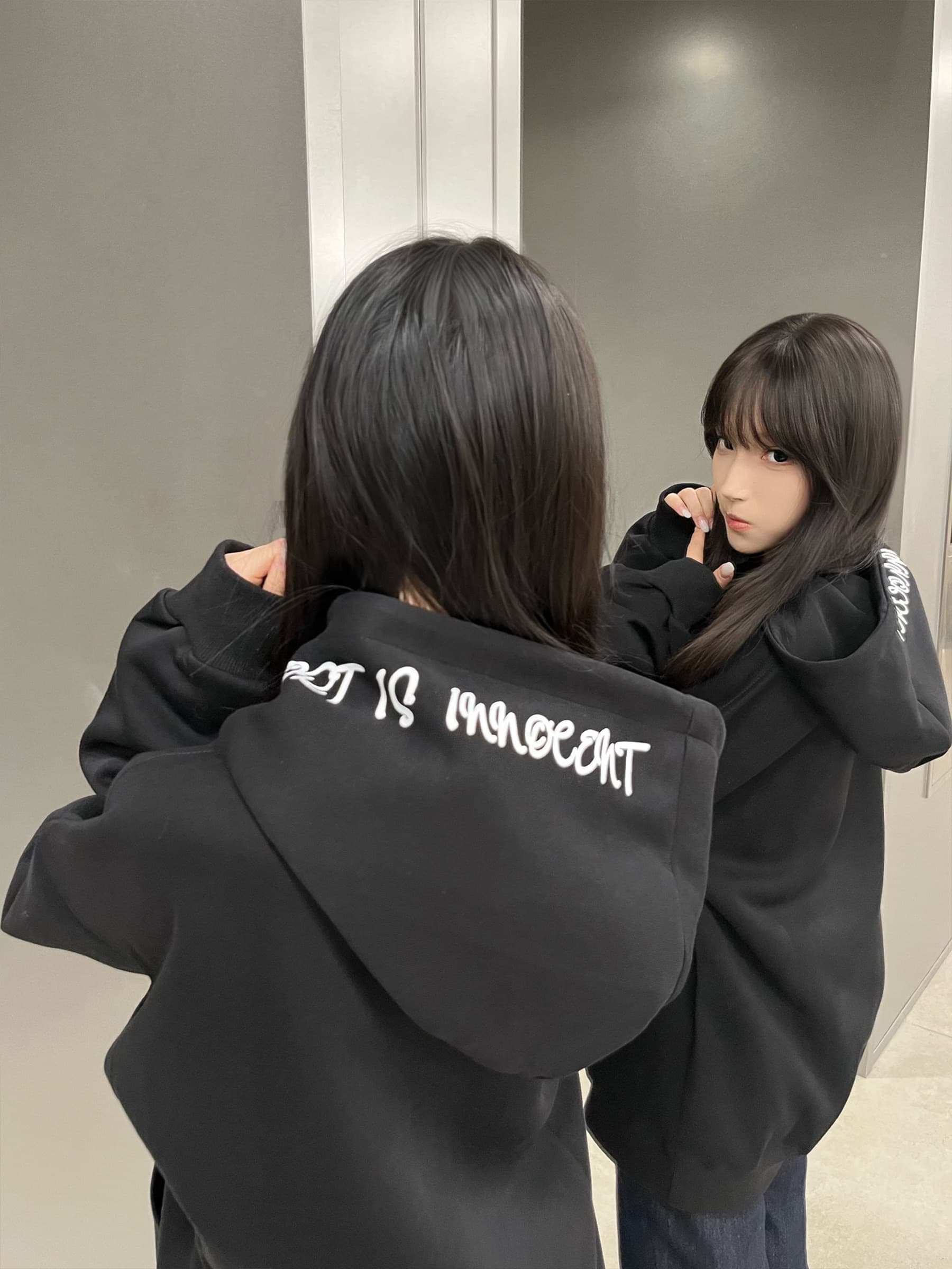 후아 면 복합 없음 모자 로프 있음 주머니 후드 티 스웨터 여성 얇은 스타일 털이 있는 상세 이미지 5