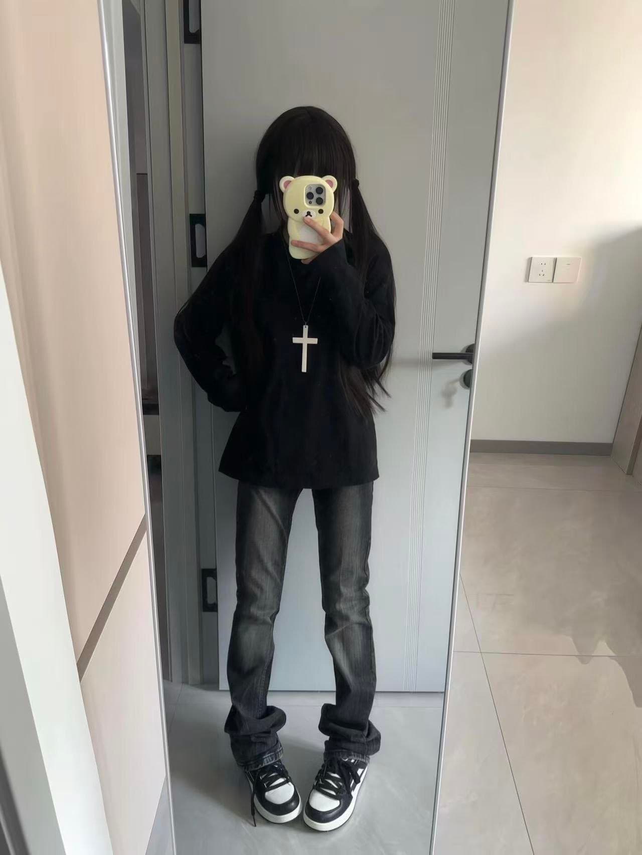 높은 품질 순면 200그램 21 빗질하다 정밀 프린트 가을 루즈핏 긴팔 티셔츠 여성 이미지 3