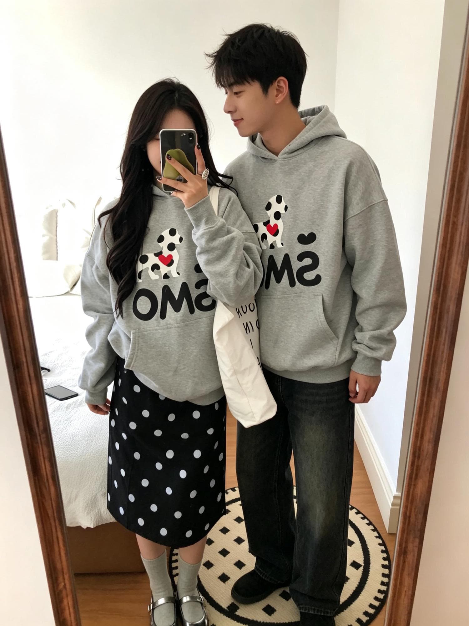 아메리칸 레트로 하트 도트 무늬 강아지 커플 후드 티 스웨터 여성 가을 겨울 느긋한 바람 루즈핏 캐주얼 맨위 상세 이미지 1