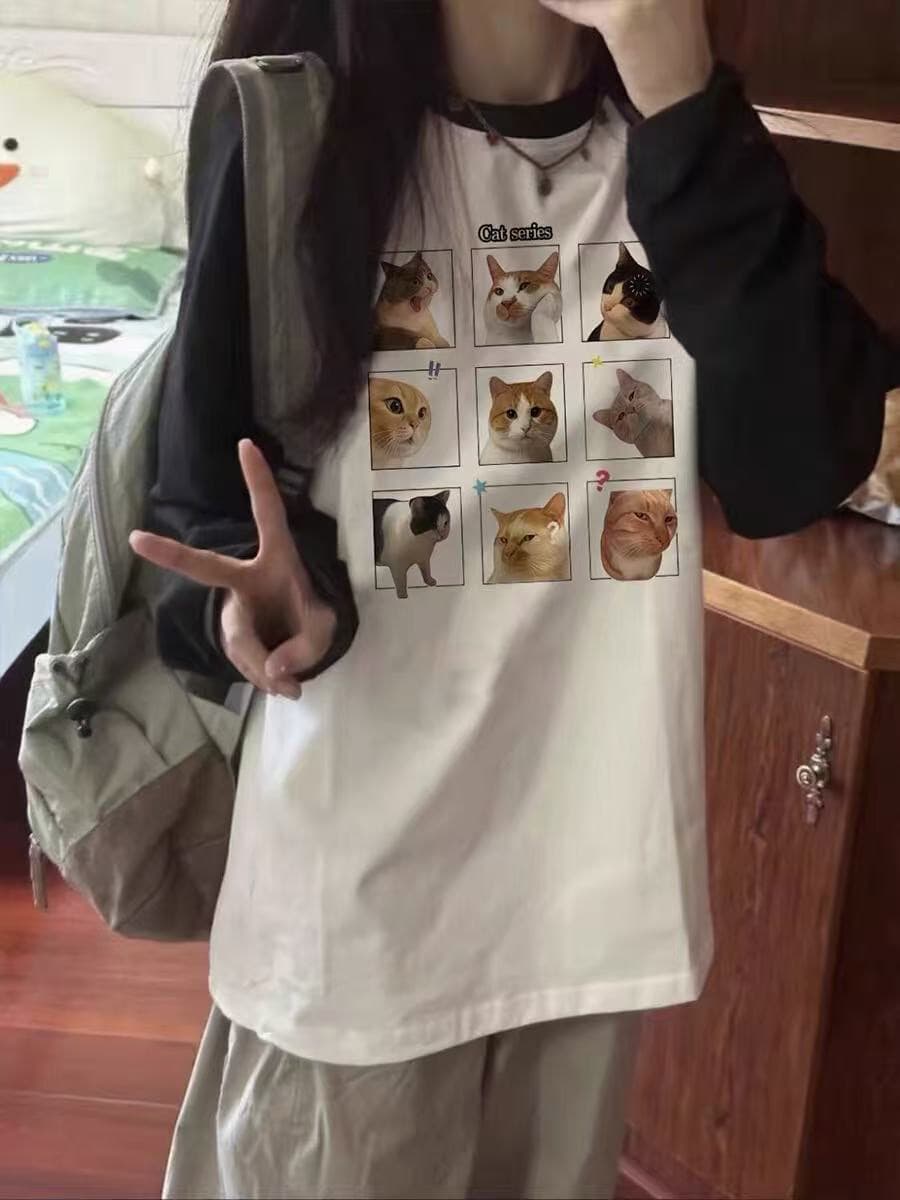 높은 품질 순면 200그램 21 빗질하다 정밀 프린트 가을 패치워크 색상 긴팔 티셔츠 여성 상세 이미지 4