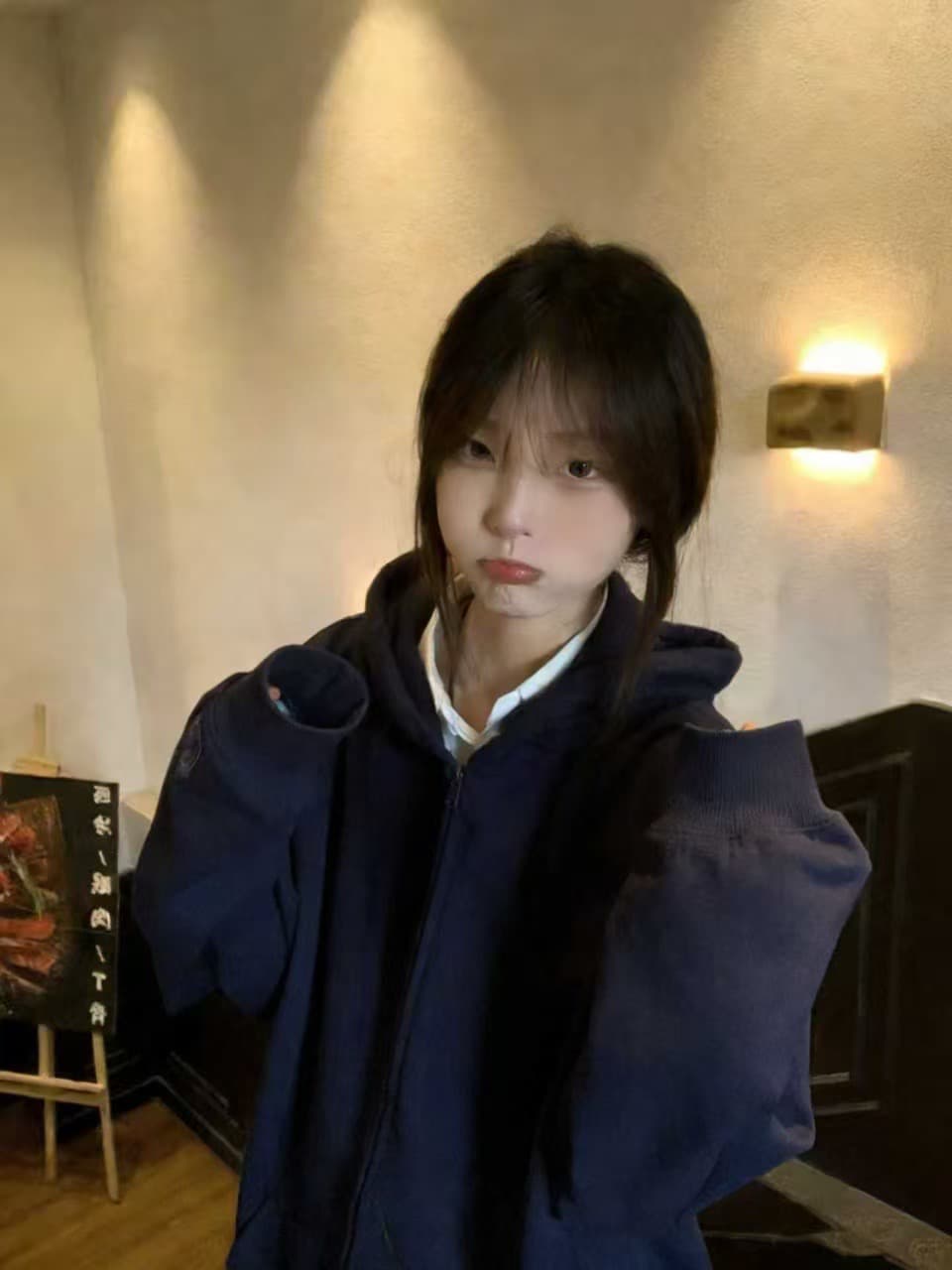 후아 면 복합 얇은 스타일 320 그램 털이 있는 420g 헝겊 느낌 단색 루즈핏 지퍼 재킷 상세 이미지 3