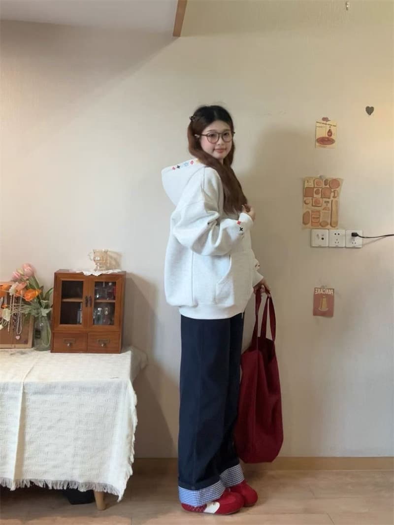 좋은 품질 원본 솜씨 자수 순수한 Mianhua 면 복합 후드 지퍼 후드티 이미지 2