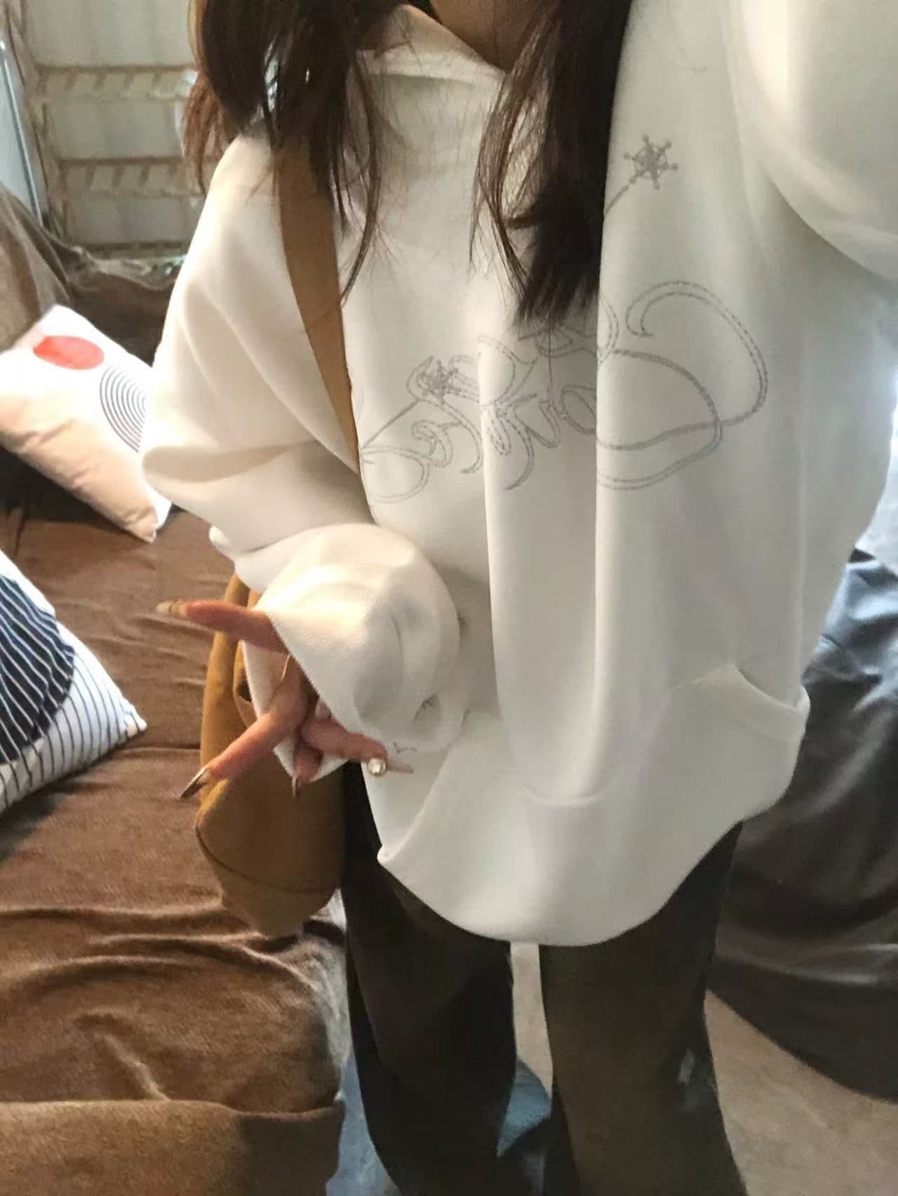 얇은 스타일 털이 있는 자수 이후 패키지 칼라 순수한 Mianhua 면 복합 후드티 여성 상세 이미지 1