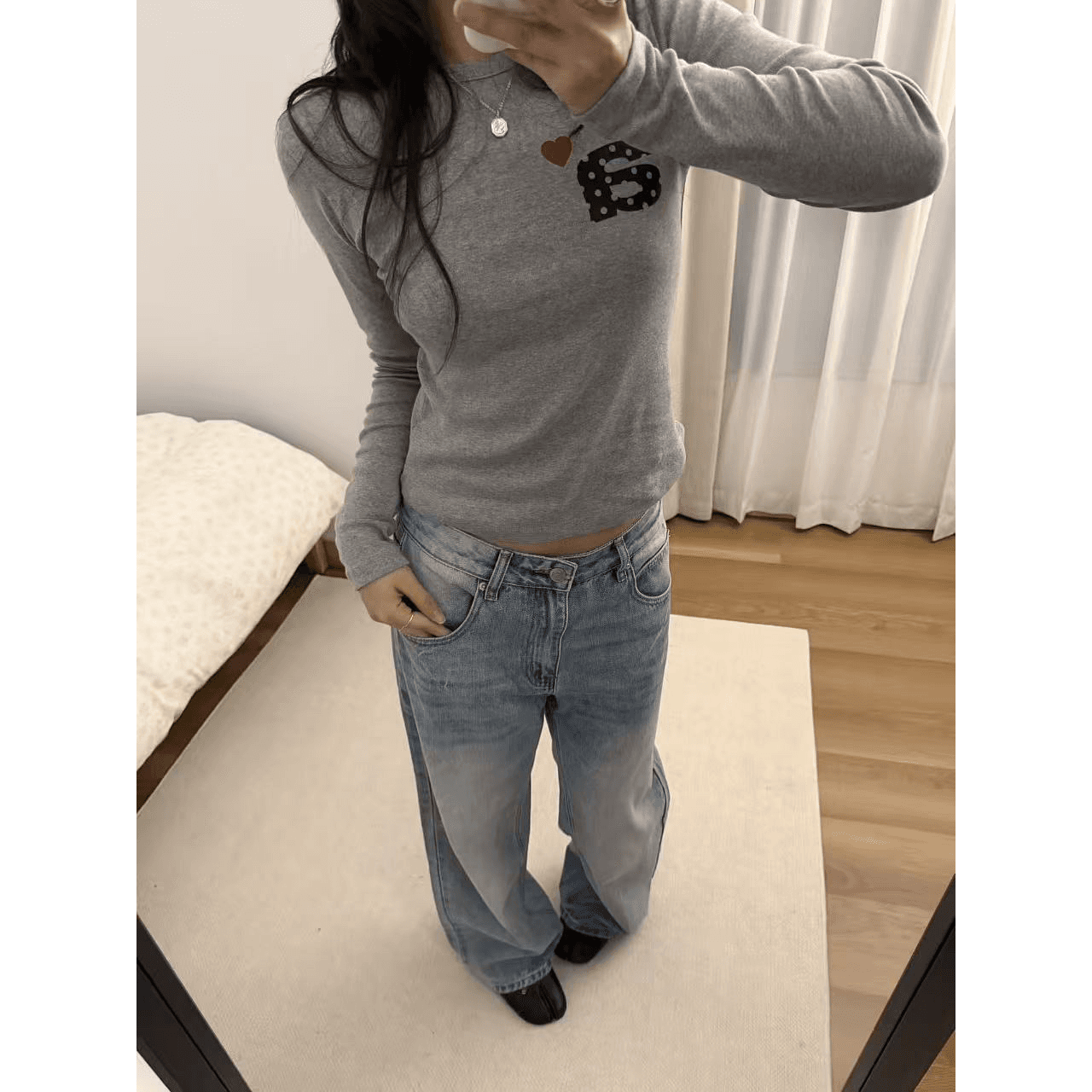 높은 품질 순면 220 그램 40 차가운 미끄러짐 음식 털 92 면 8 암모니아 Lun 프린트 몸매 가꾸기 긴팔 티셔츠 이미지 5