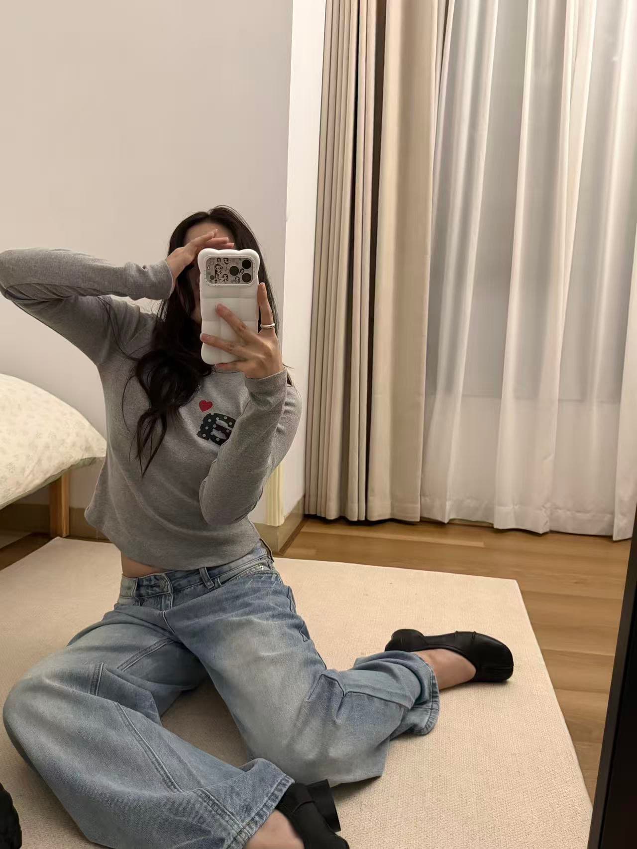 높은 품질 순면 220 그램 40 차가운 미끄러짐 음식 털 92 면 8 암모니아 Lun 프린트 몸매 가꾸기 긴팔 티셔츠 상세 이미지 3