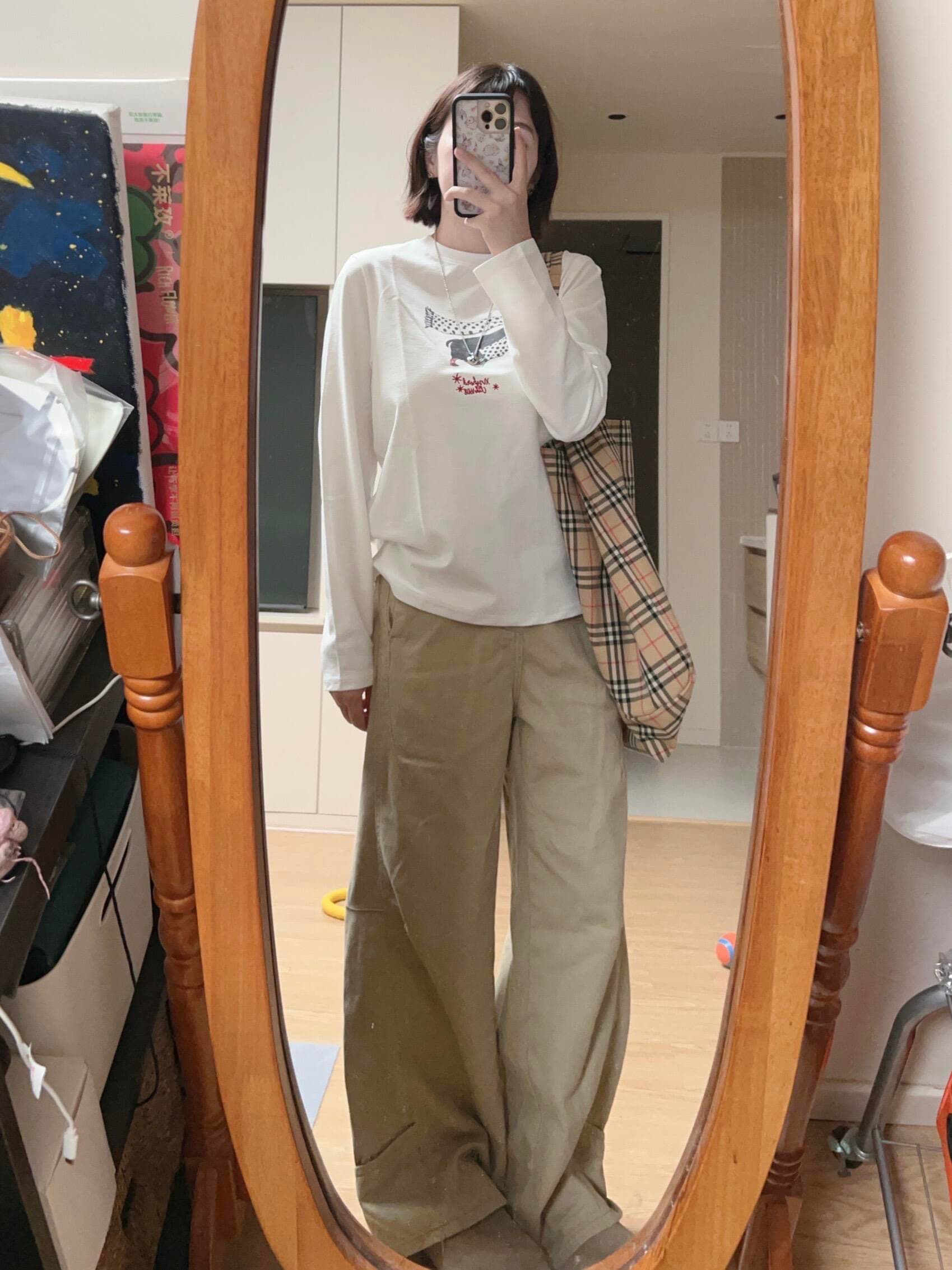 높은 품질 순면 200그램 21 빗질하다 정밀 프린트 가을 루즈핏 긴팔 티셔츠 여성 이미지 3