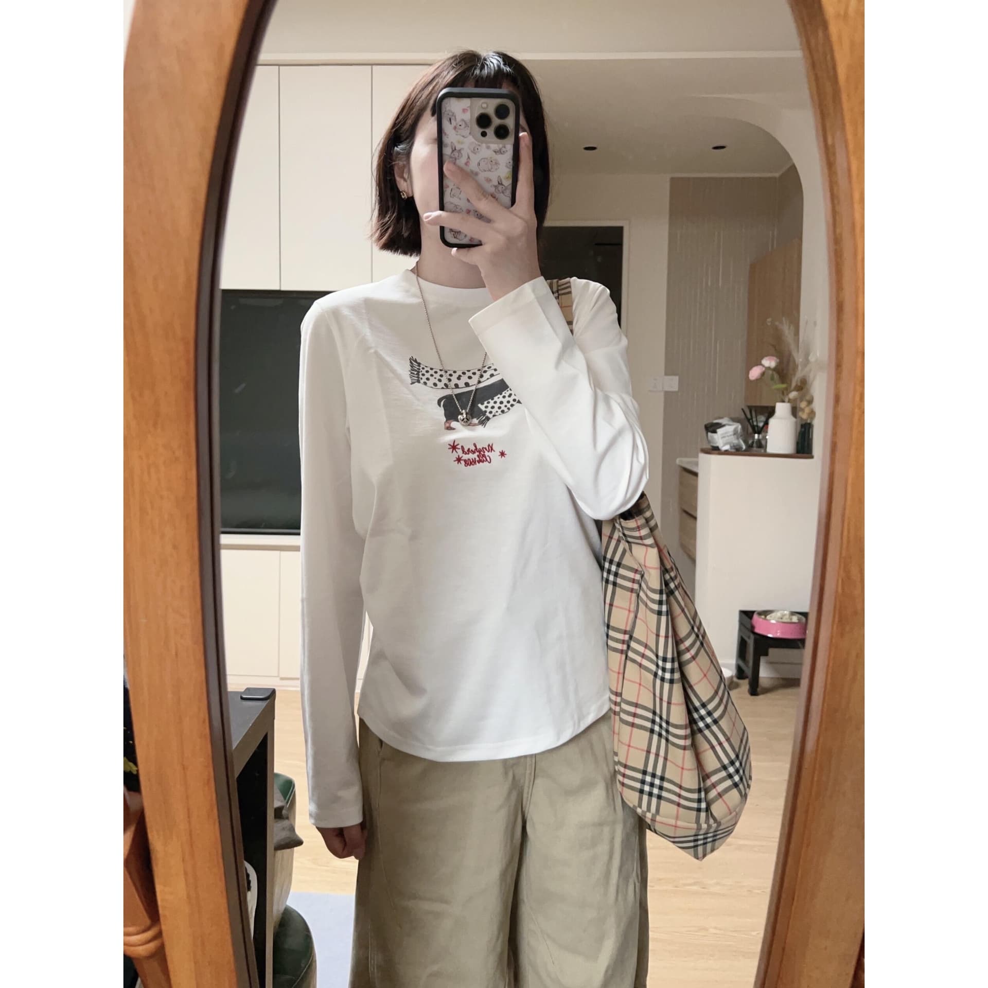 높은 품질 순면 200그램 21 빗질하다 정밀 프린트 가을 루즈핏 긴팔 티셔츠 여성 이미지 5