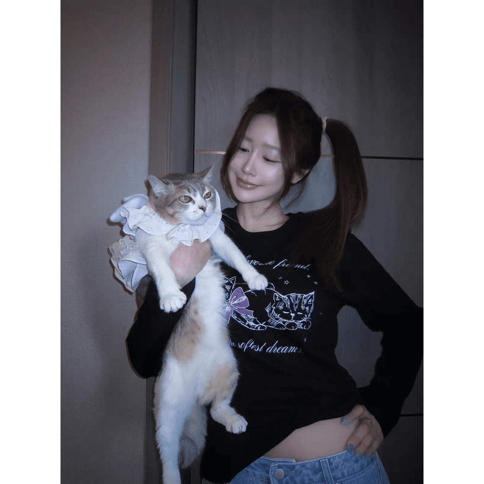 높은 품질 순면 200그램 21 빗질하다 정밀 프린트 가을 루즈핏 긴팔 티셔츠 여성 이미지 5
