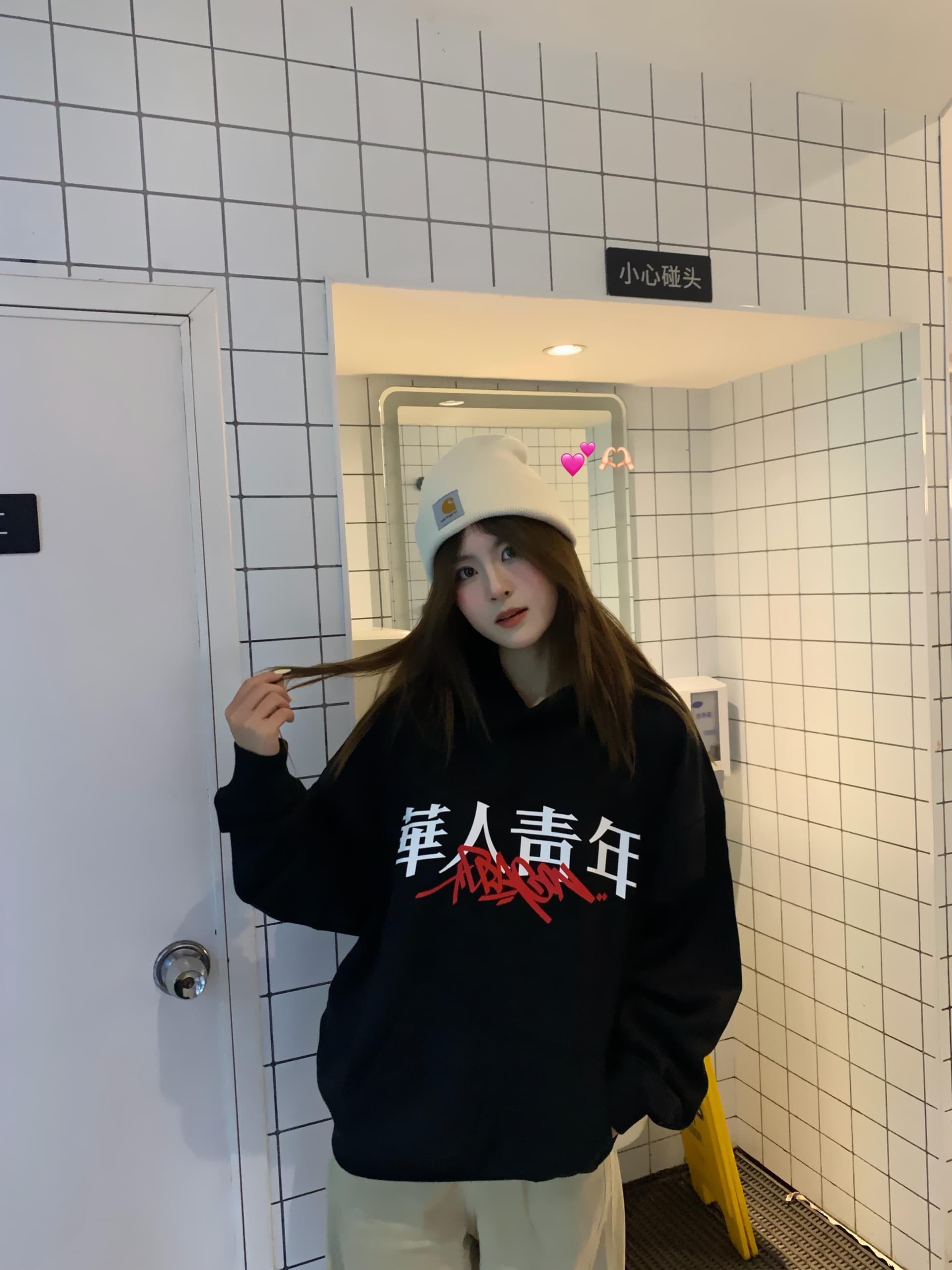 후아 면 복합 없음 모자 로프 있음 주머니 후드 티 스웨터 여성 얇은 스타일 털이 있는 상세 이미지 4