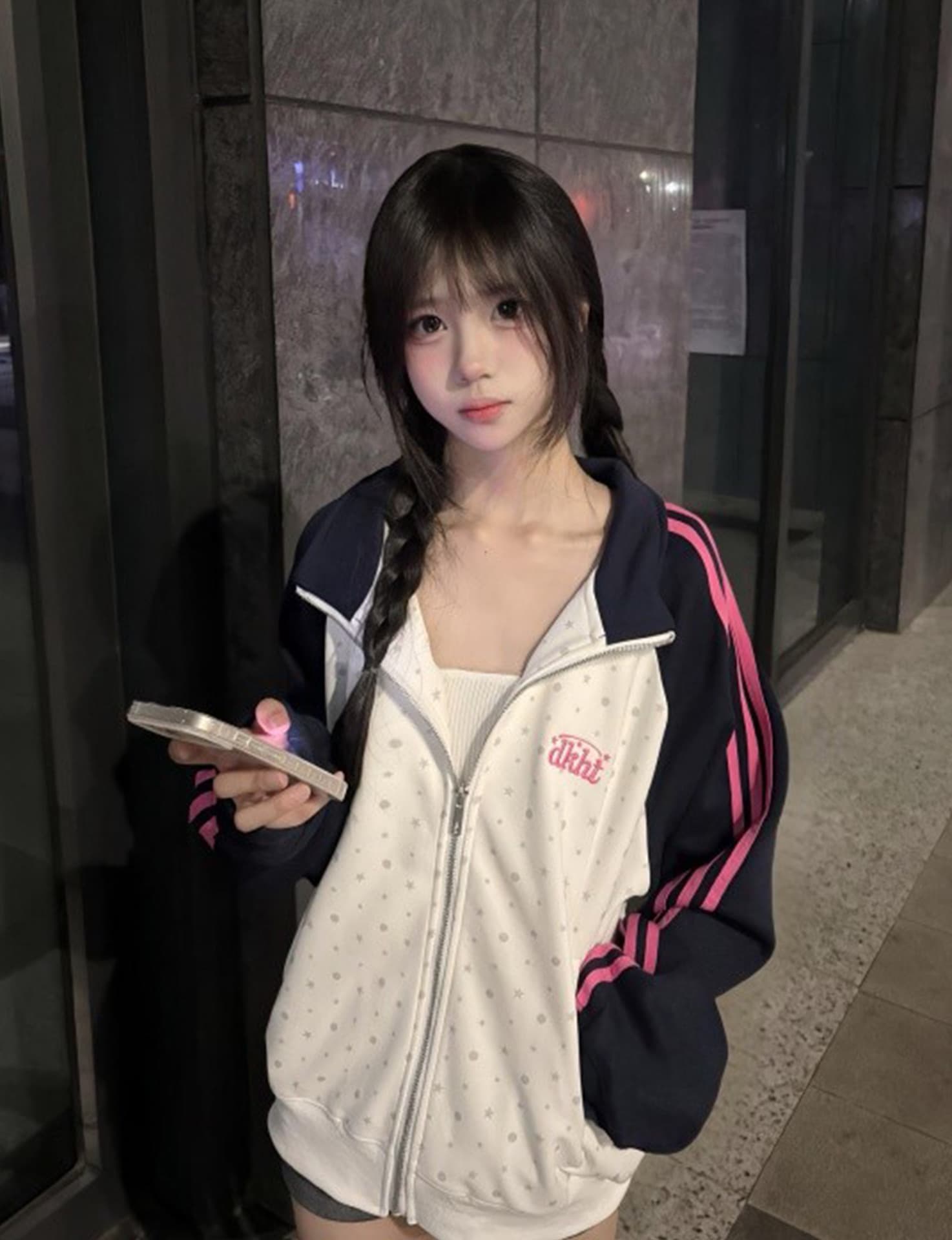 얇은 스타일 백금 지퍼 자수 클립 칼라 것 순수한 Mianhua 면 복합 후드티 상세 이미지 1