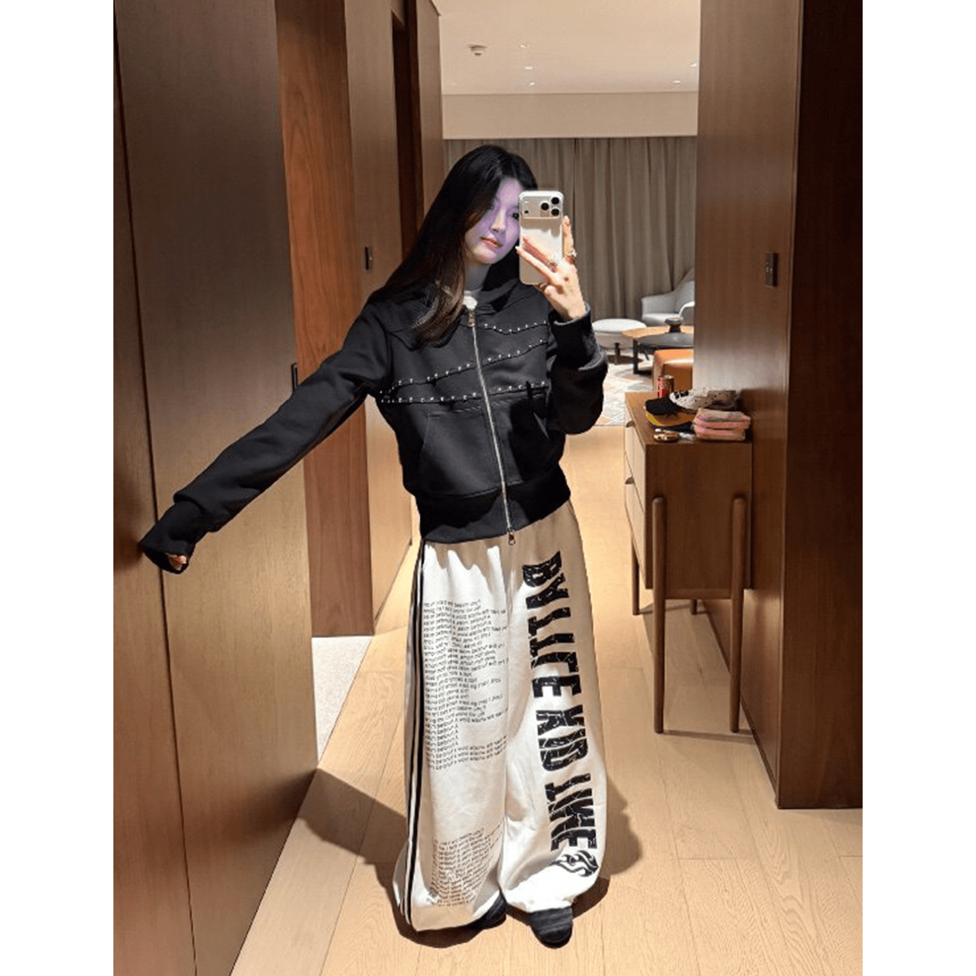 얇은 스타일 이후 패키지 칼라 순수한 Mianhua 면 복합 후드티 여성 이미지 5