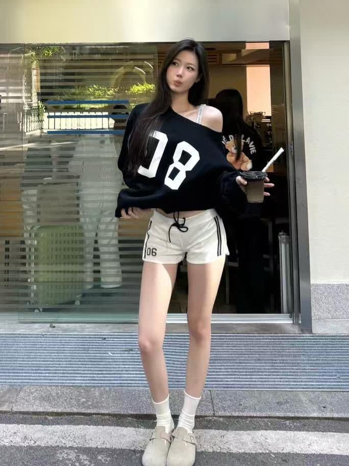 아메리칸 레트로 핫걸 비스듬한 어깨 프린트 루즈핏 후드티 이미지 4
