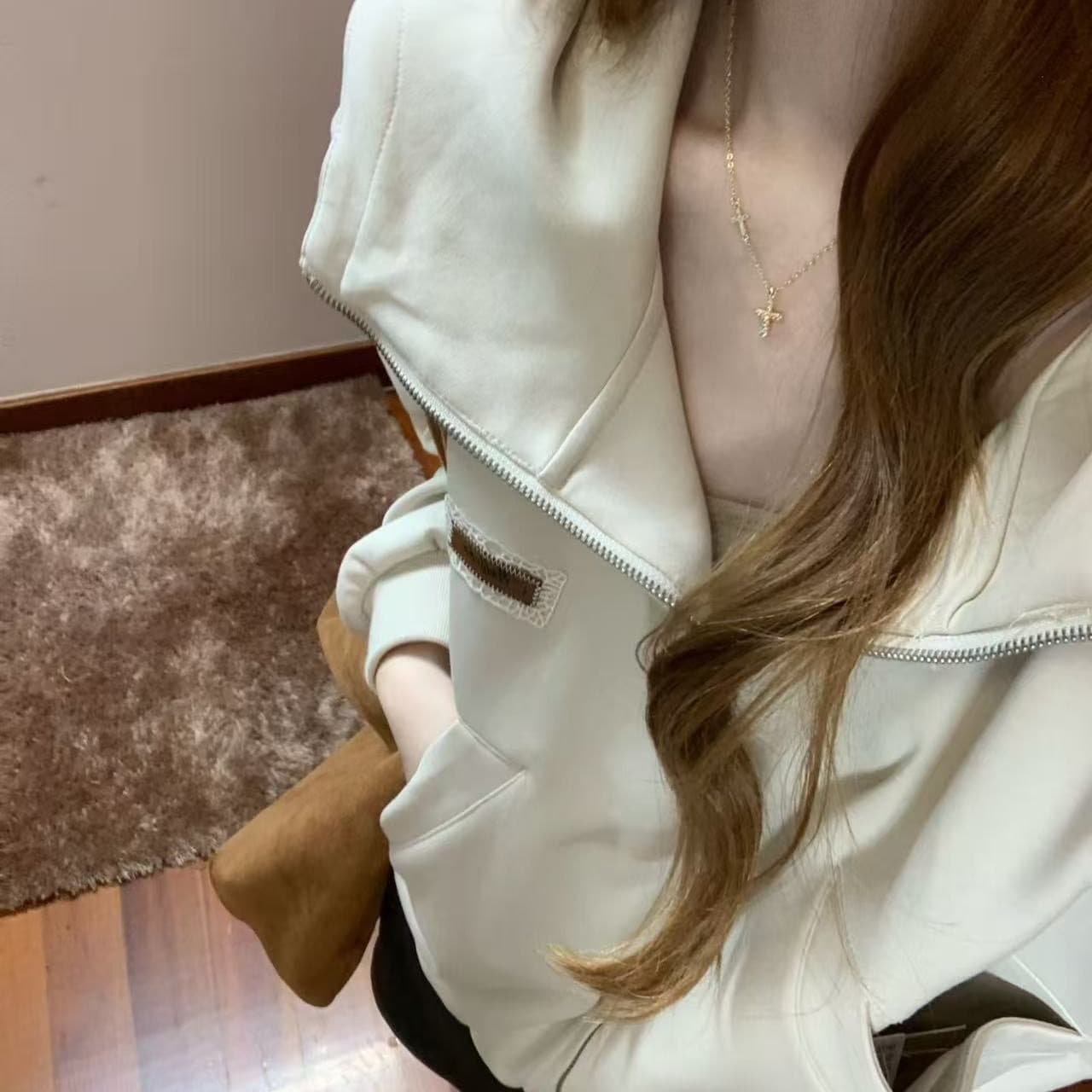 얇은 스타일 인사이드 펌프 이후 패키지 칼라 순수한 Mianhua 면 칫솔질 복합 후드티 여성 상세 이미지 4