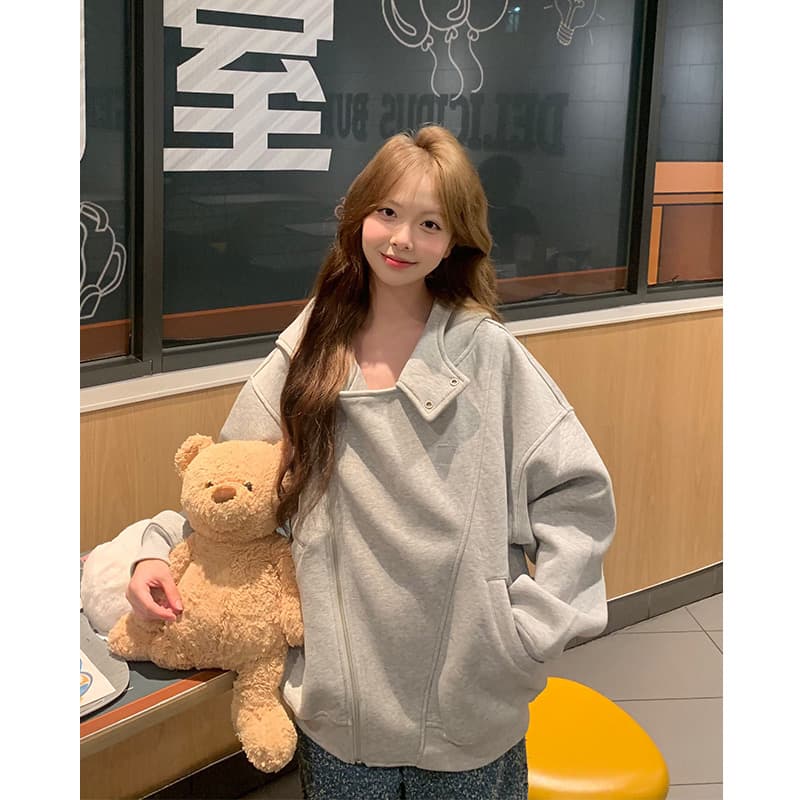 얇은 스타일 털이 있는 후아 면 복합 후드티 여성 상세 이미지 4