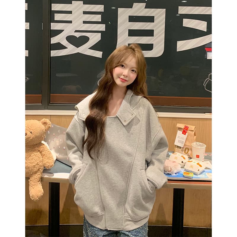 얇은 스타일 털이 있는 후아 면 복합 후드티 여성 상세 이미지 5