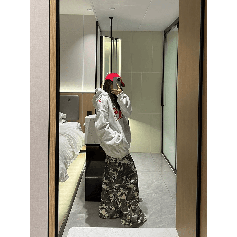 후아 면 복합 없음 모자 로프 있음 주머니 후드 티 스웨터 여성 프린트 얇은 스타일 털이 있는 이미지 5