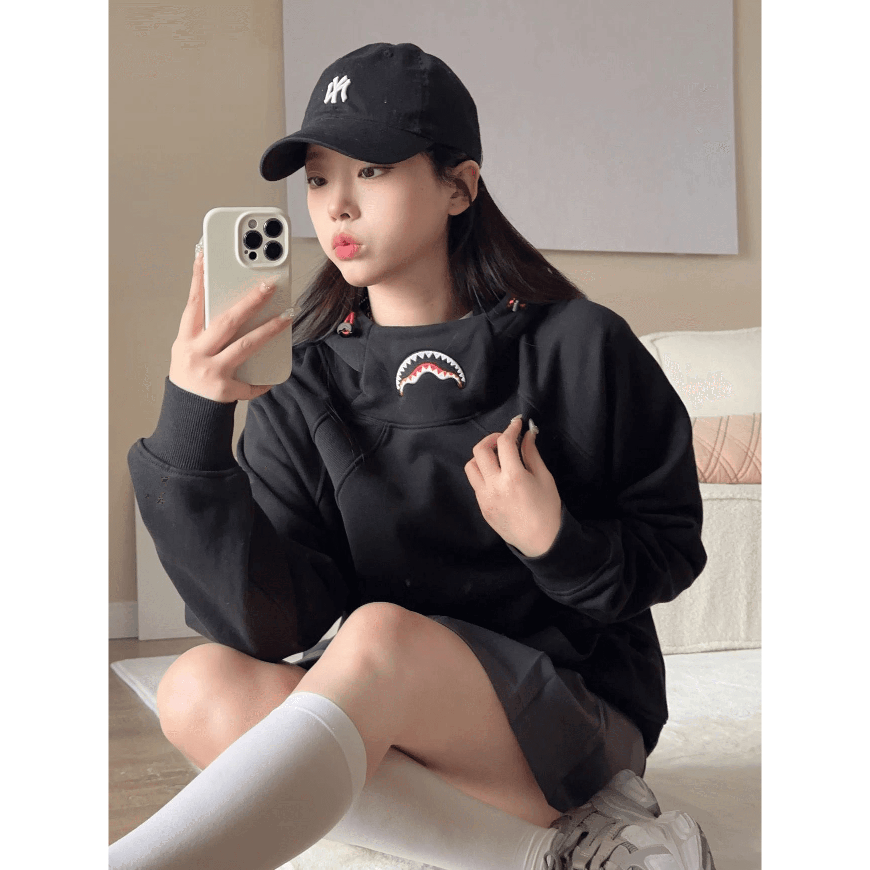 얇은 스타일 털이 있는 후드 티 스웨터 순수한 Mianhua 면 자수 모자 로프 가을 겨울 후드티 재킷 이미지 5
