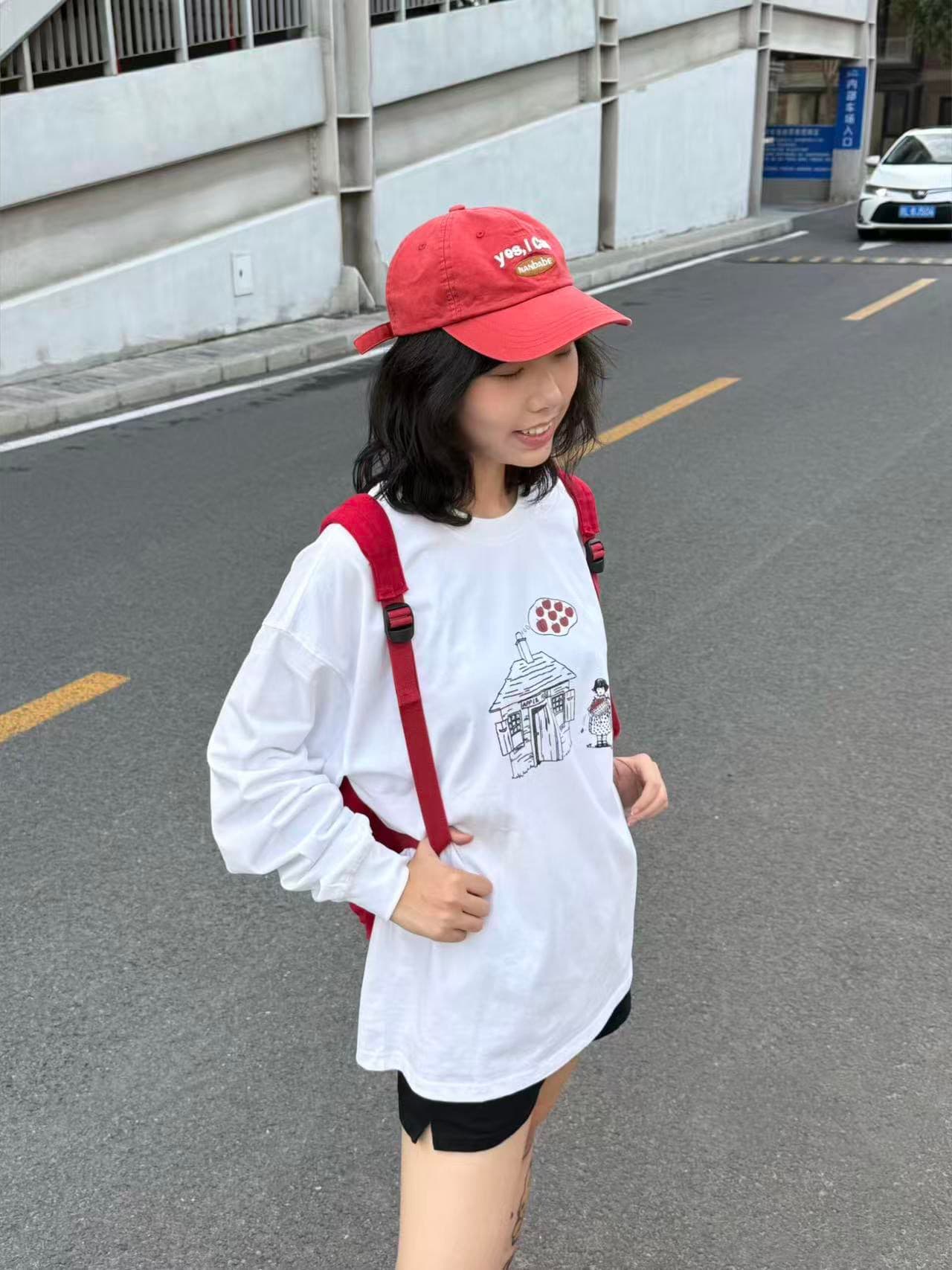 빗질하다 닫기 순면 이후 패키지 칼라 긴팔 뭉치 구두 라운드 넥 티셔츠 알파벳 프린트 맨위 상세 이미지 2
