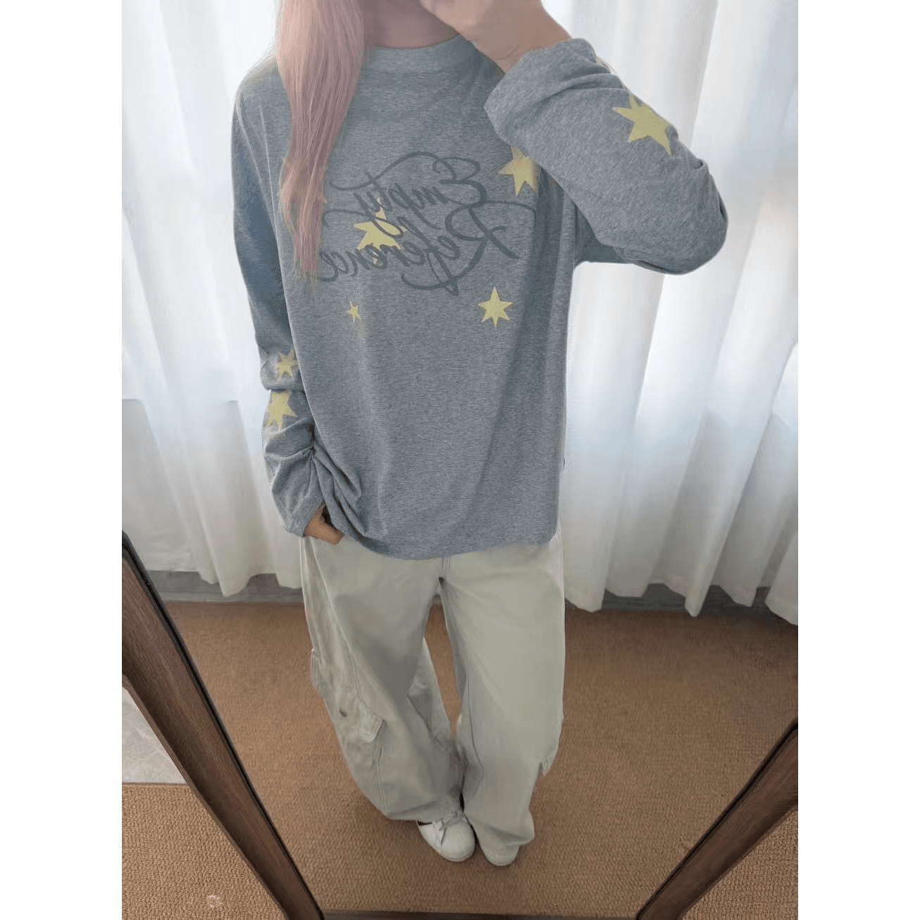 빗질하다 닫기 순면 이후 패키지 칼라 긴팔 라운드 넥 티셔츠 알파벳 프린트 맨위 이미지 5