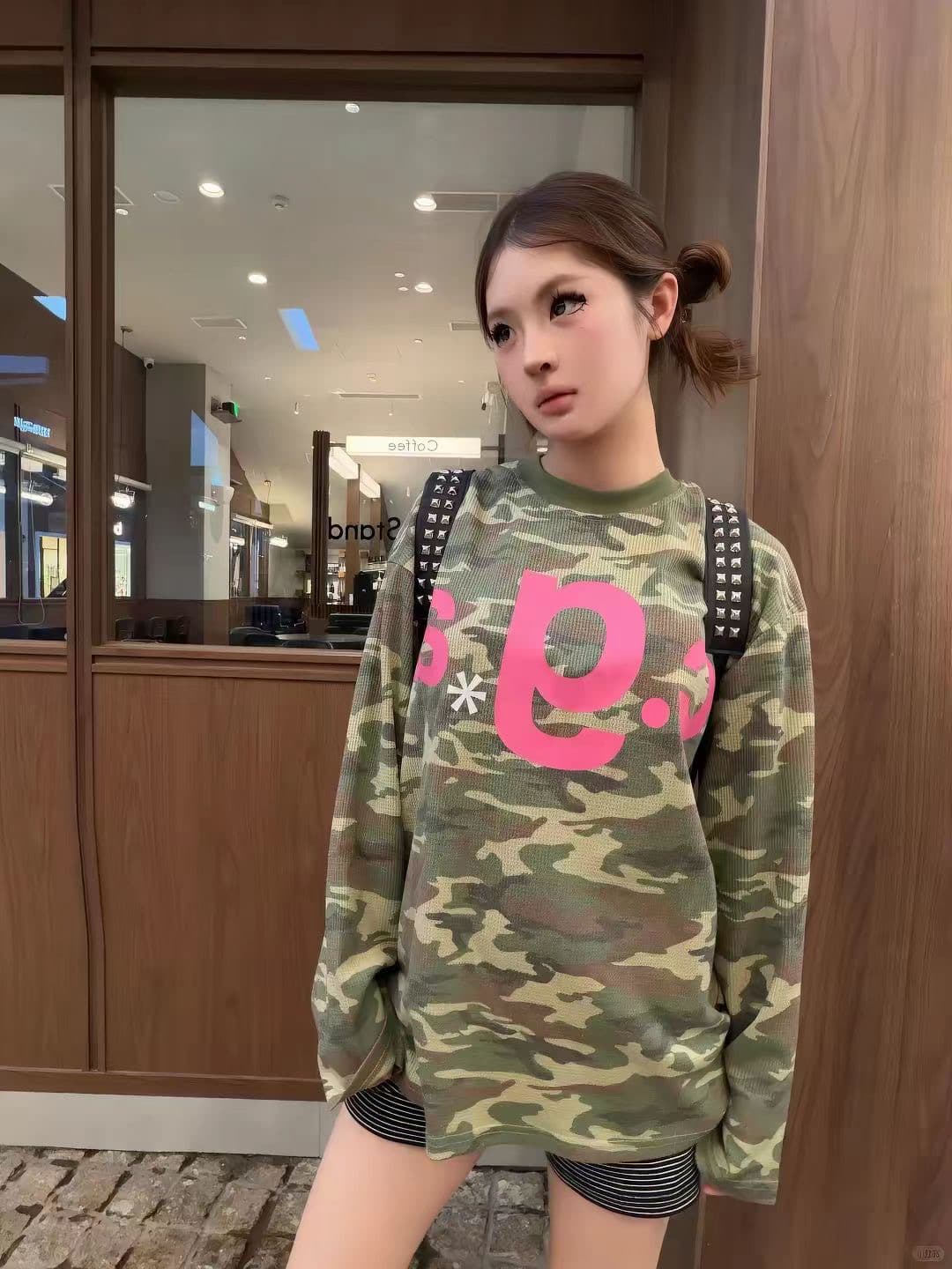 광저우 후아 남편 그리드 원본 크기 이후 패키지 칼라 프린트 카모플라주 티셔츠 이미지 4