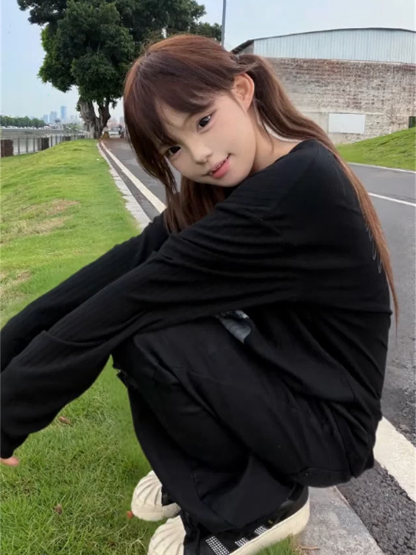 높은 품질 순면 200그램 21 빗질하다 정밀 프린트 가을 루즈핏 긴팔 티셔츠 여성 상세 이미지 5