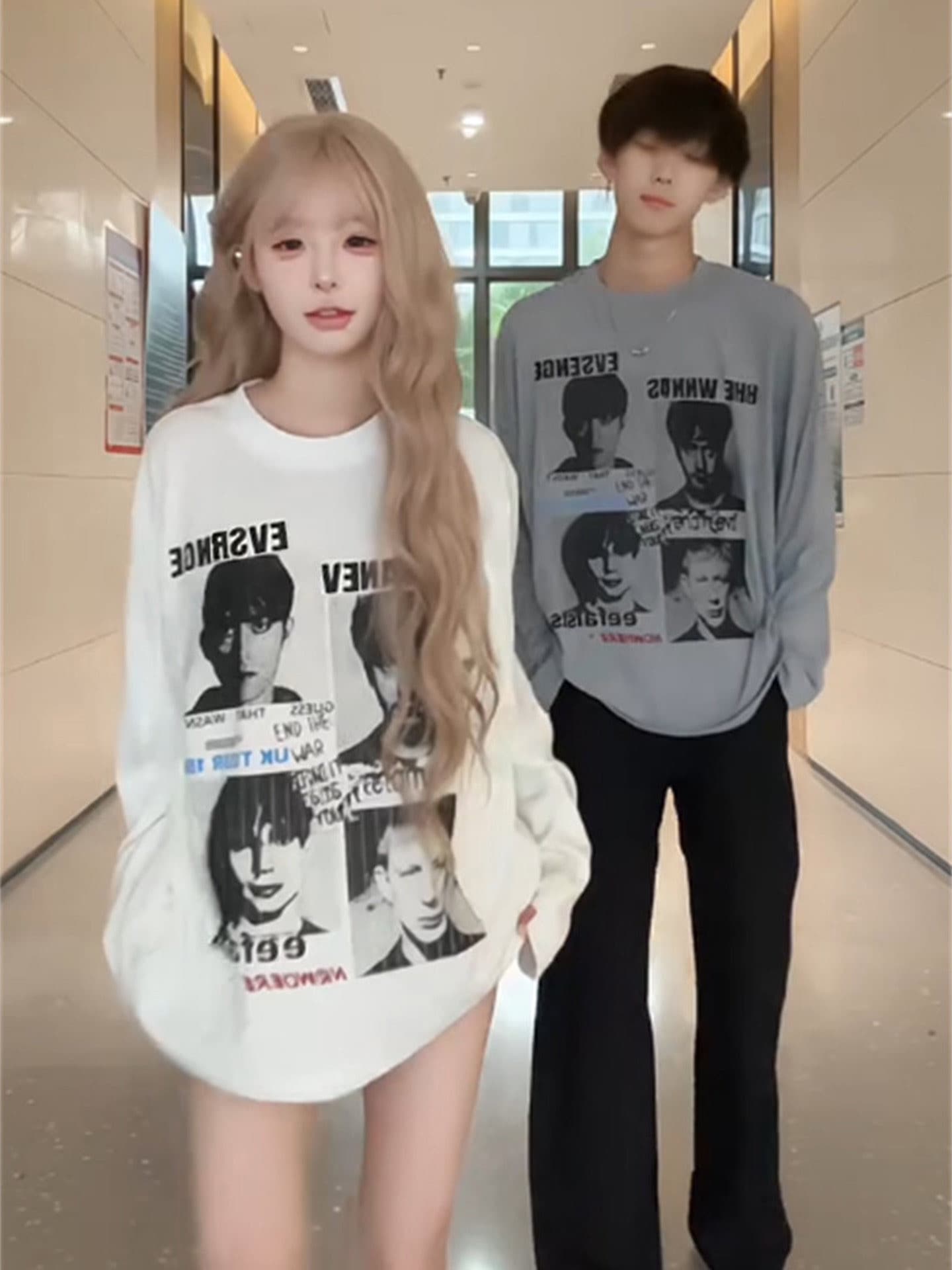 높은 품질 순면 200그램 21 빗질하다 정밀 프린트 가을 루즈핏 긴팔 티셔츠 여성 상세 이미지 3