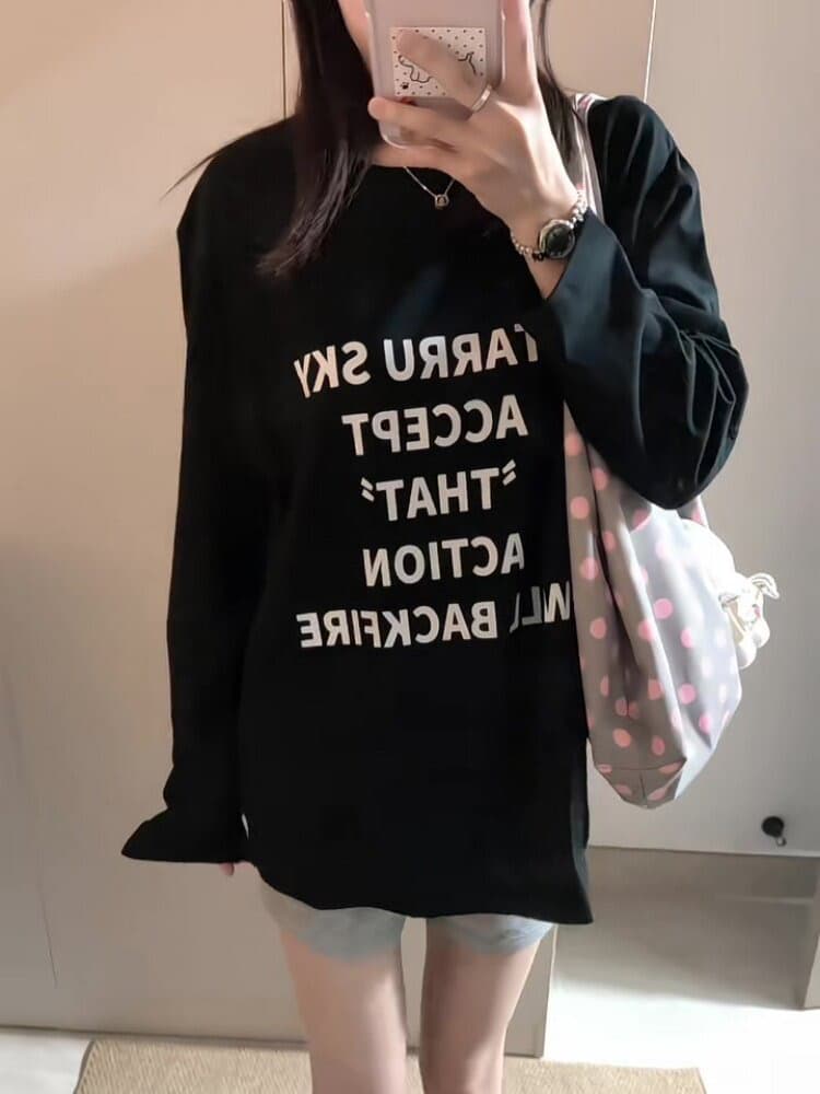 높은 품질 순면 200그램 21 빗질하다 정밀 프린트 가을 루즈핏 긴팔 티셔츠 여성