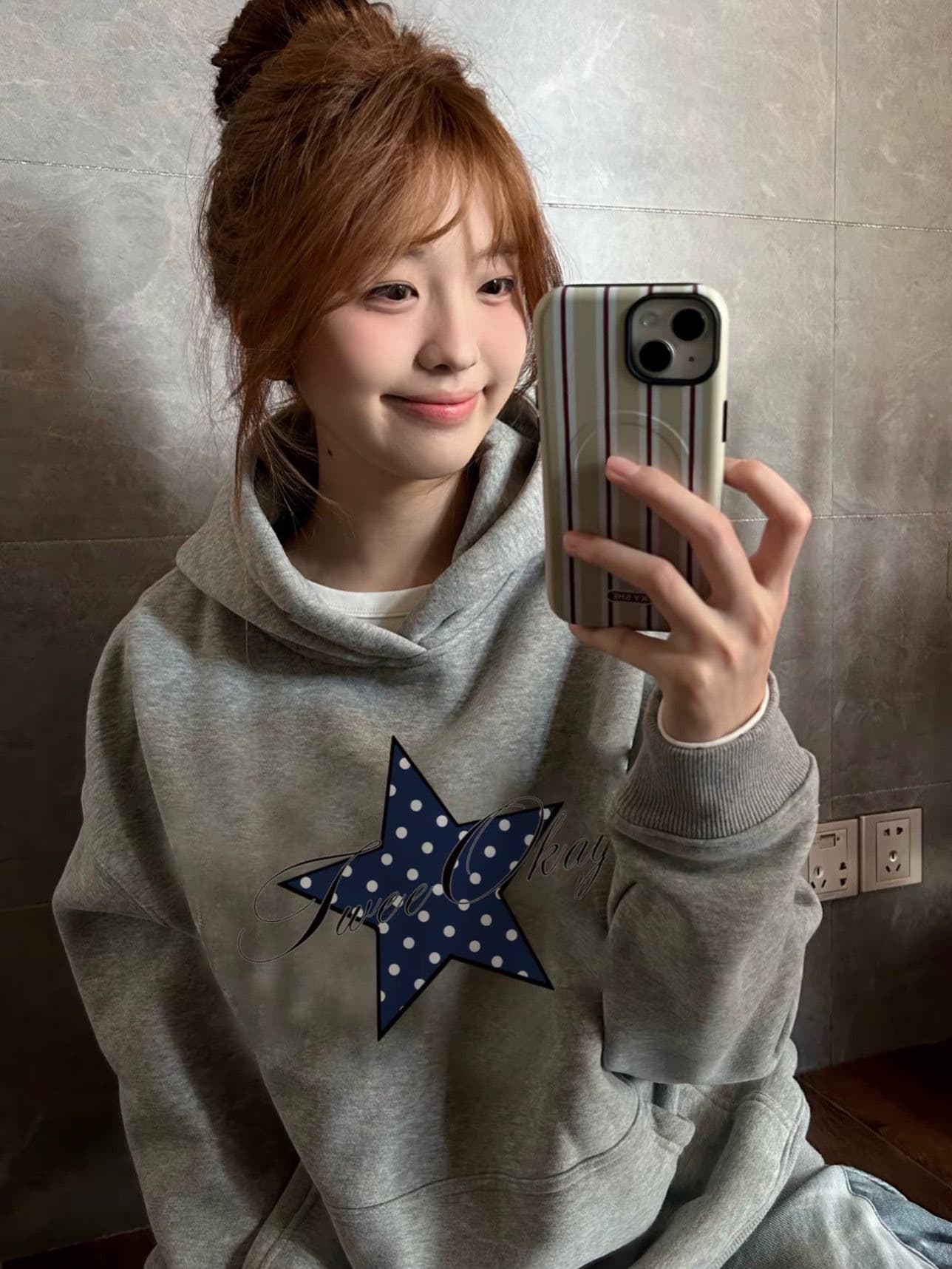 후아 면 복합 프린트 없음 모자 로프 후드 프린트 후드티 이미지 4