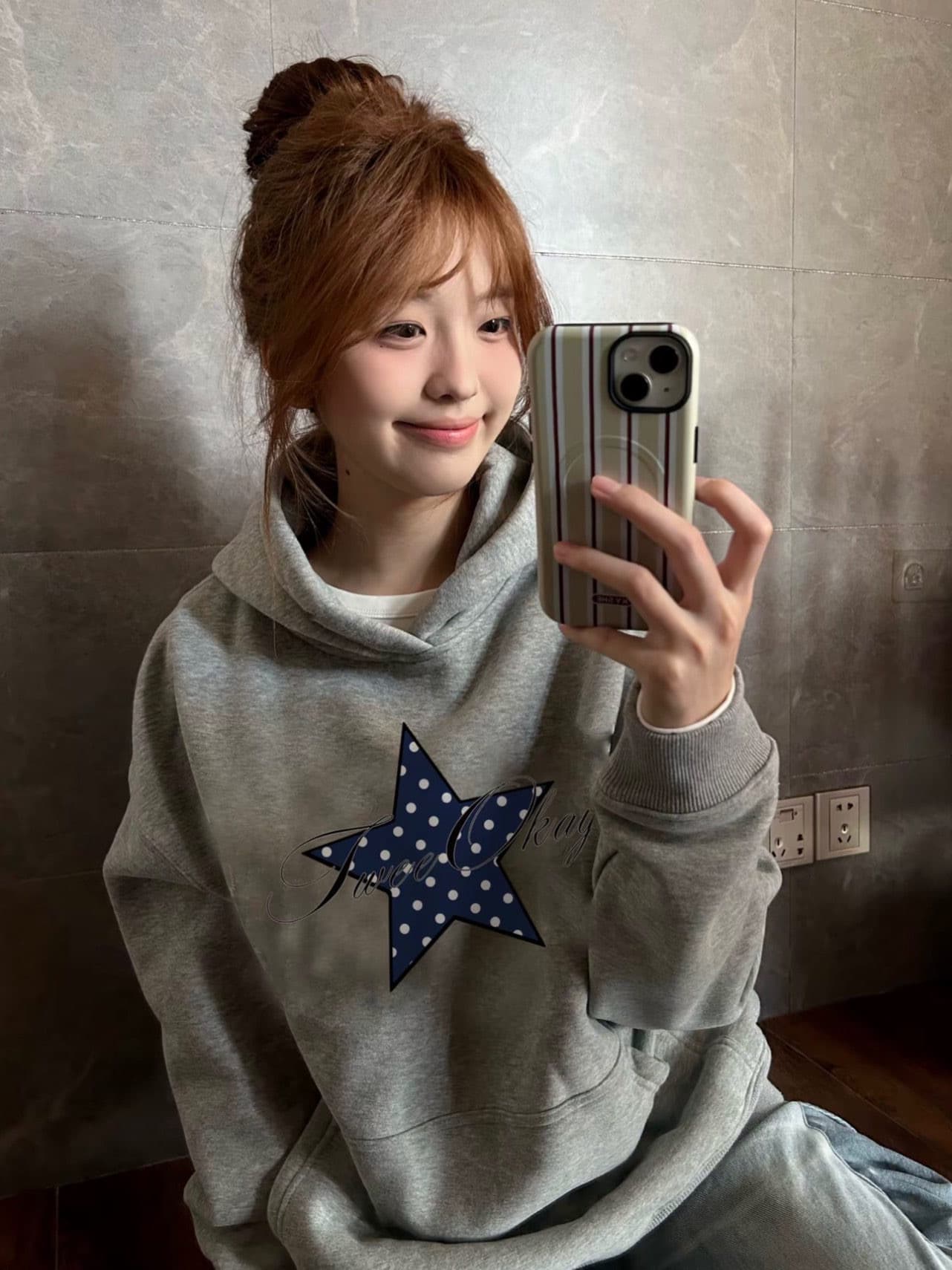 후아 면 복합 프린트 없음 모자 로프 후드 프린트 후드티 상세 이미지 1