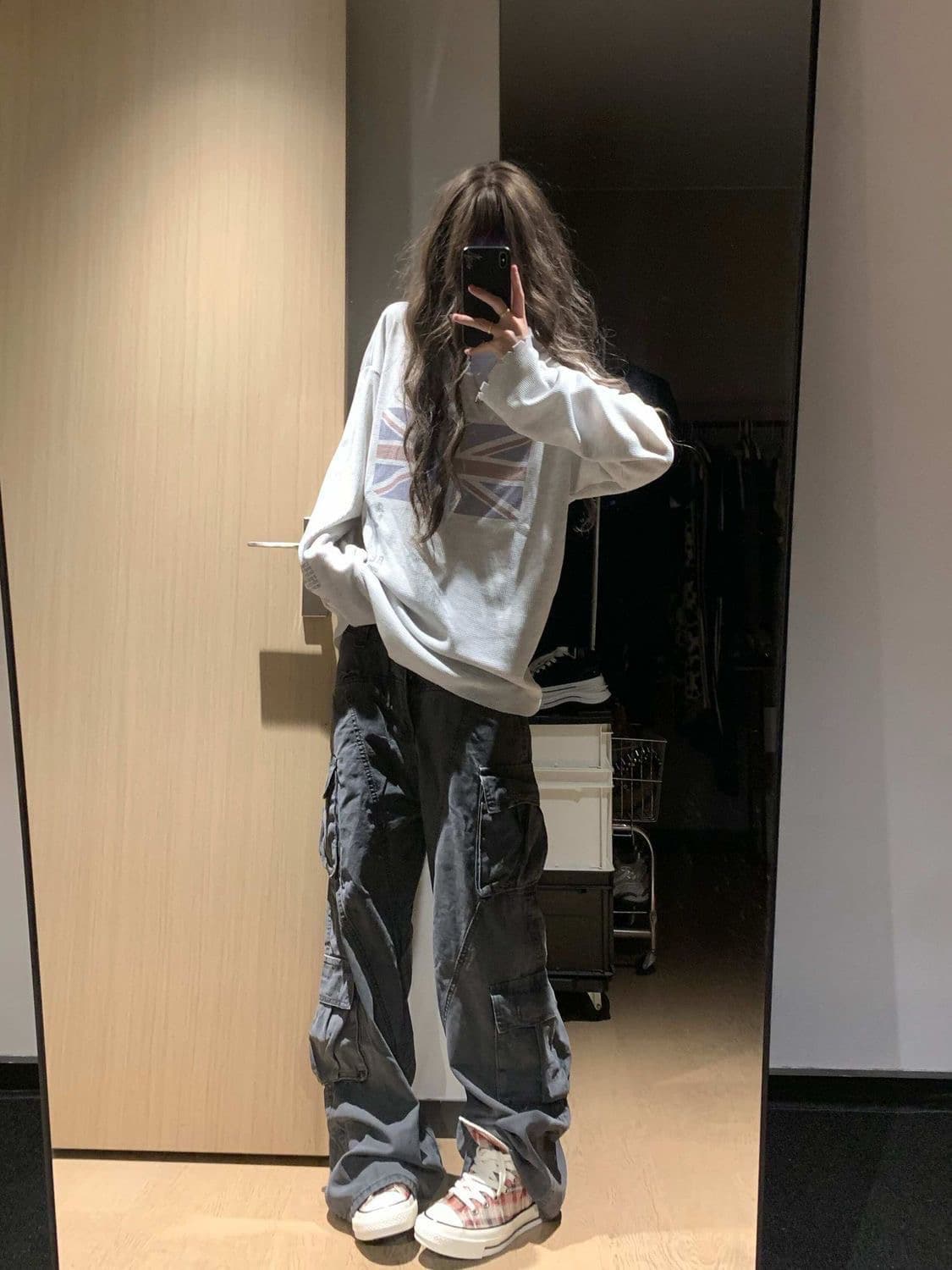 원본 솜씨 250그램 후아 남편 그리드 긴팔 티셔츠 여성 이미지 2