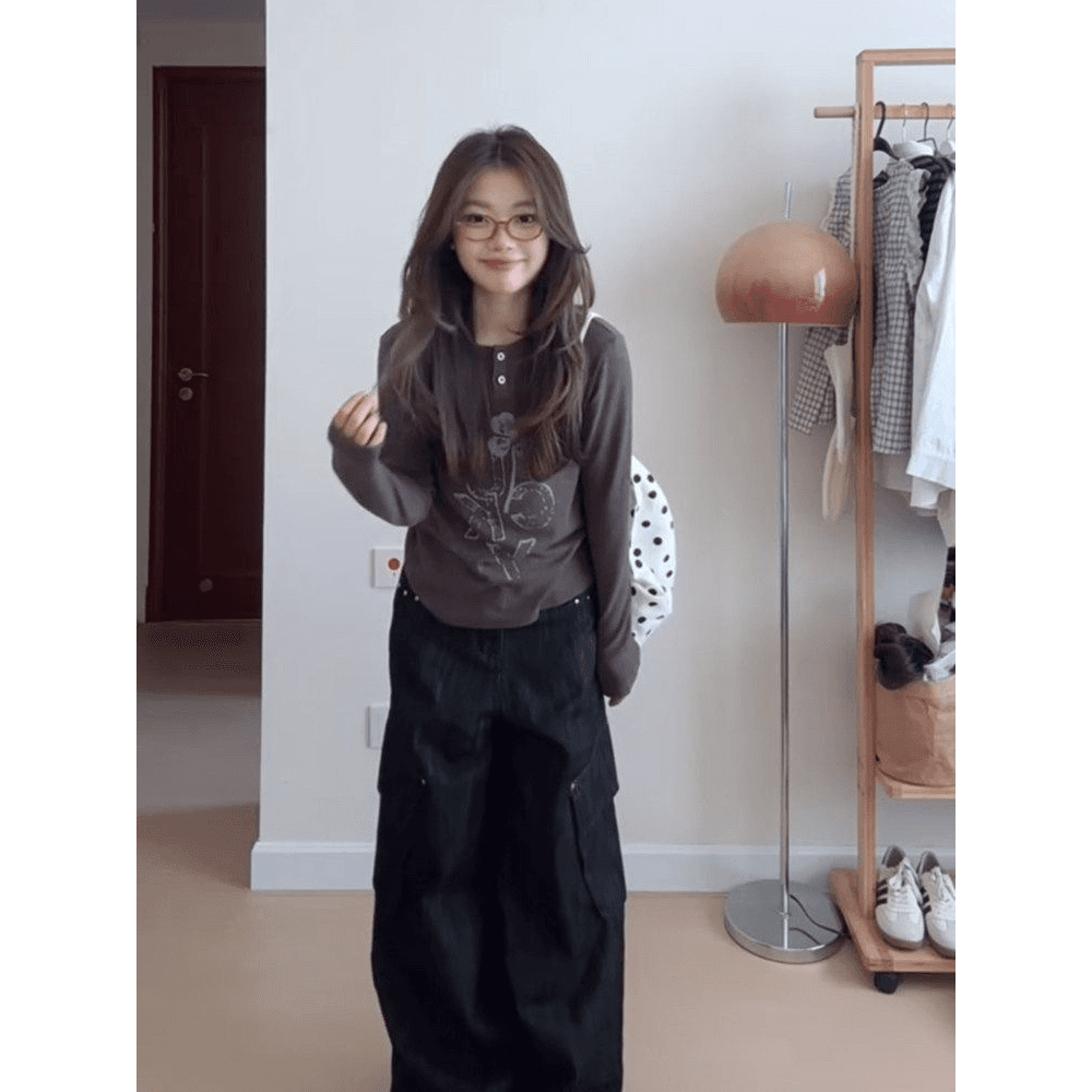 원본 솜씨 광저우 원본 원단 260 그램 긴팔 티셔츠 여성 이미지 5