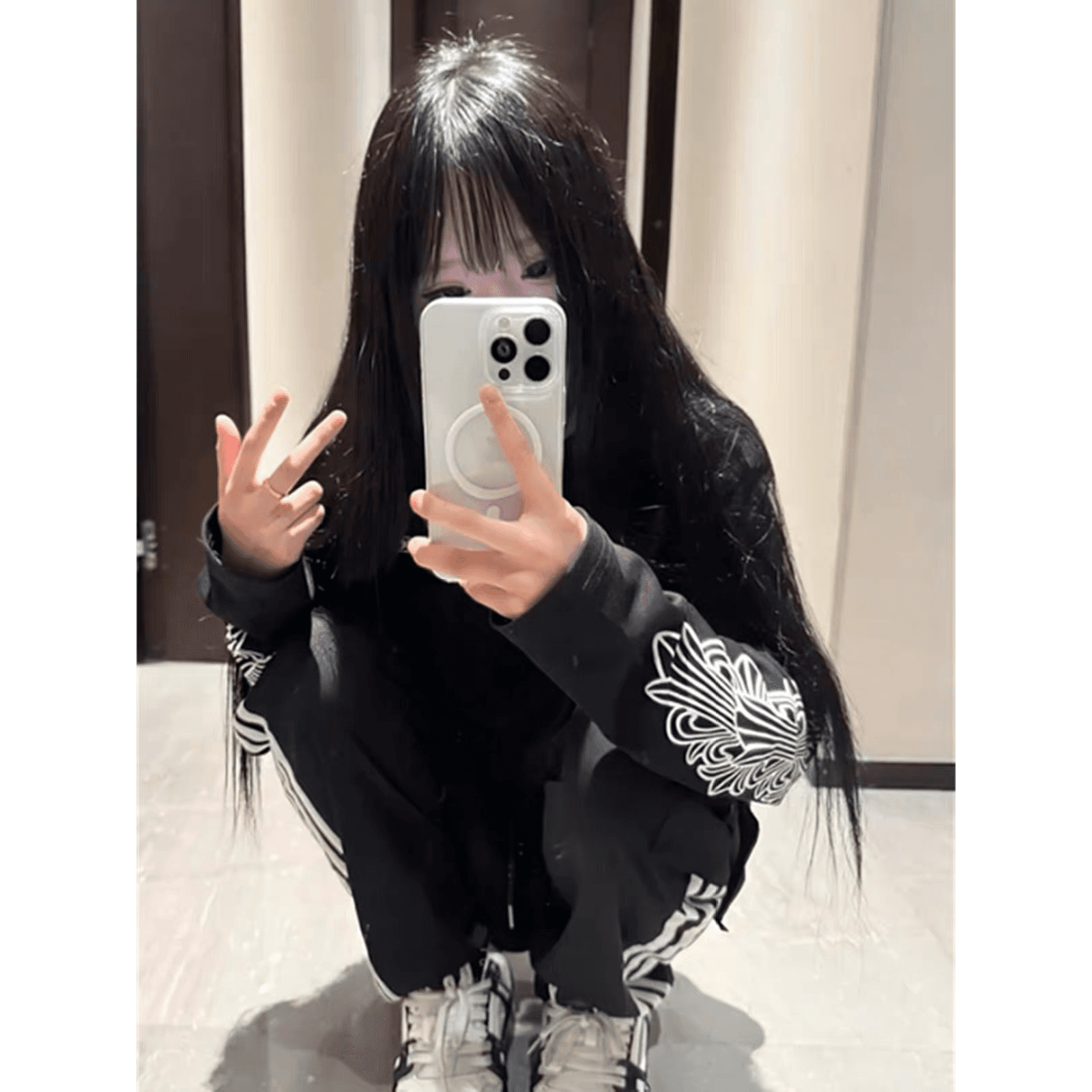 있음 주머니 순면 220 그램 빗질하다 닫기 긴팔 티셔츠 여성 이미지 5