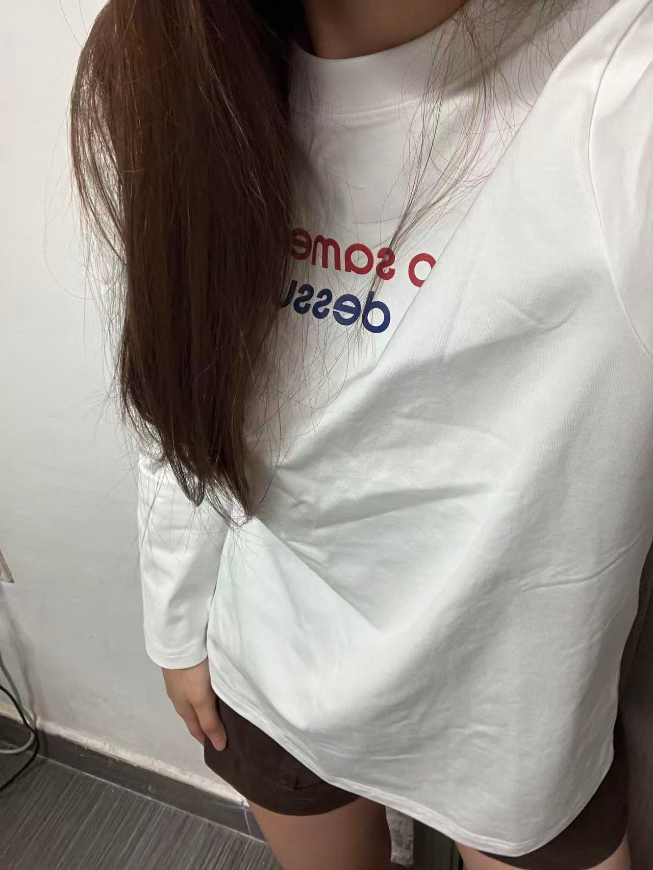 높은 품질 순면 200그램 21 빗질하다 정밀 프린트 가을 루즈핏 긴팔 티셔츠 여성 이미지 3